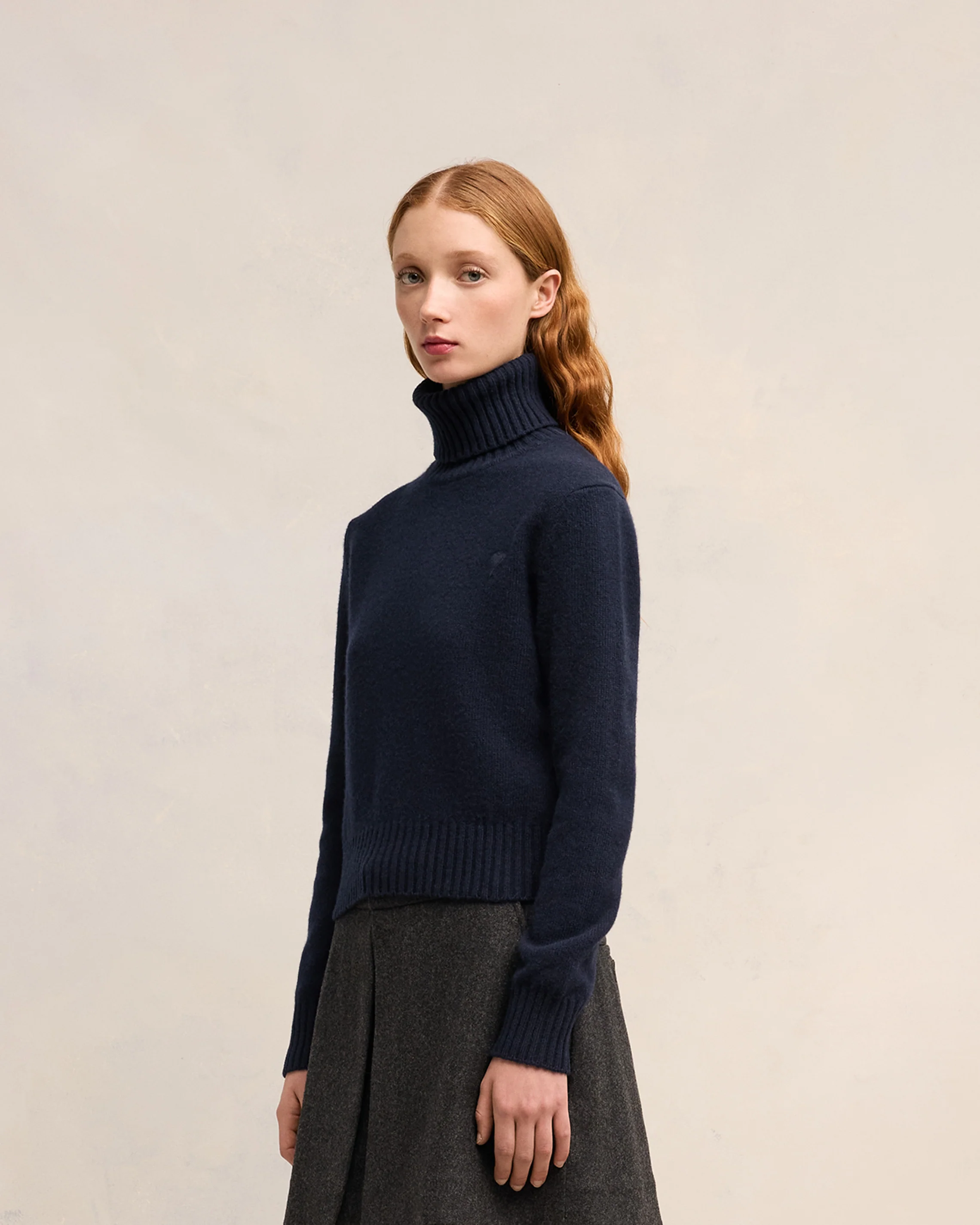 Navy Blue Cashmere Ami De Coeur Turtle Neck Sweater - leoleo123123
