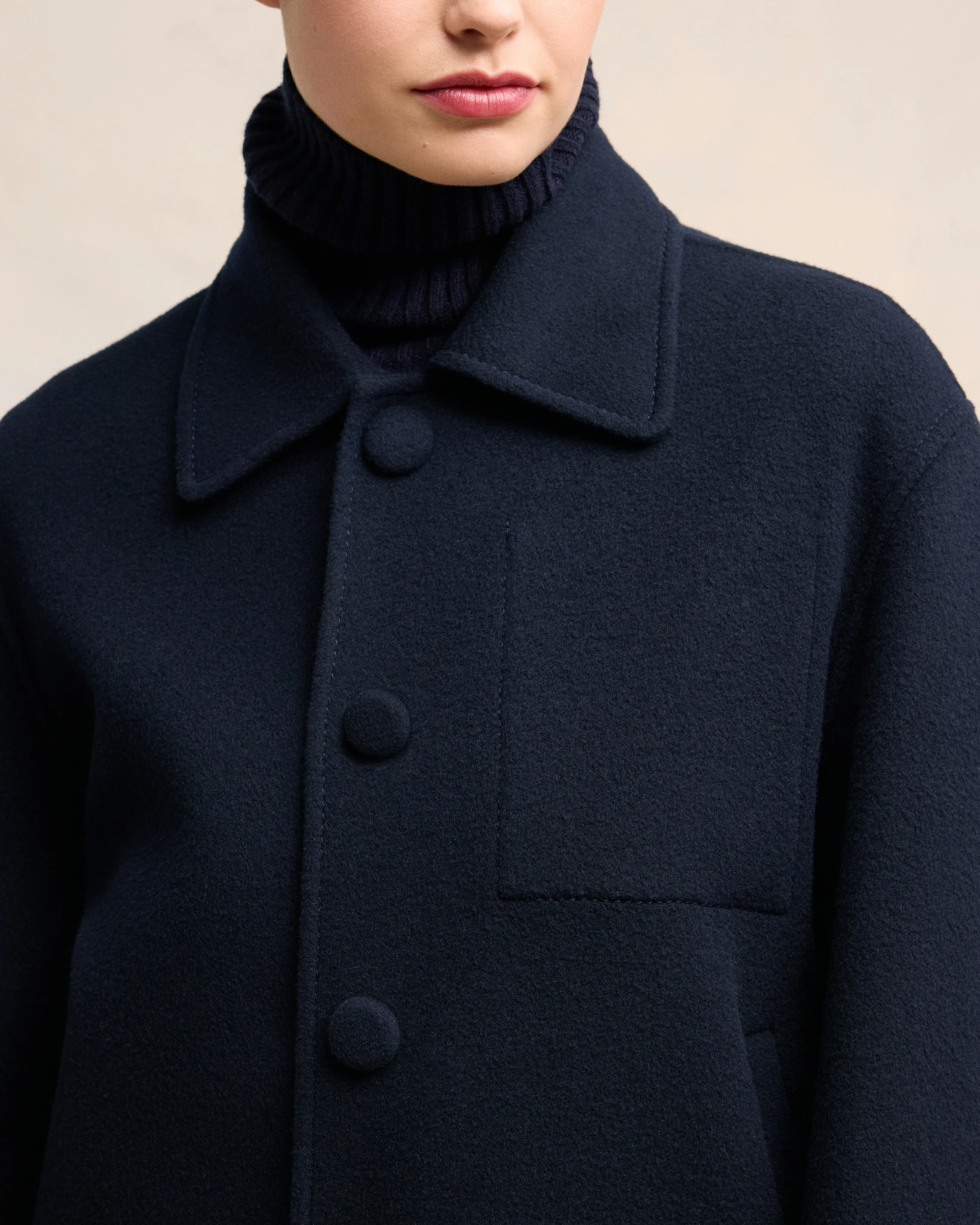 Navy Blue Boxy Buttoned Jacket - leoleo123123