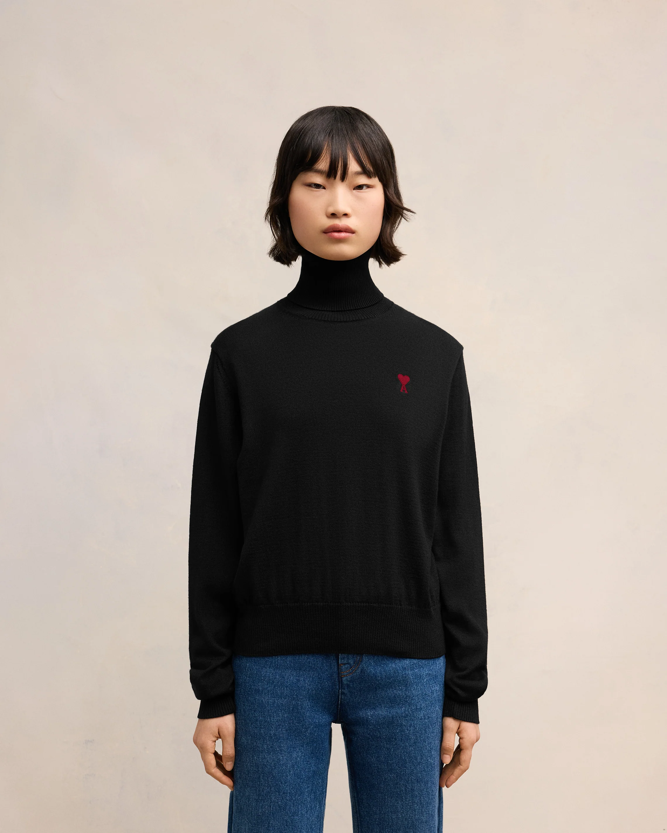 Black Red Ami De Coeur Turtle Neck Sweater - leoleo123123