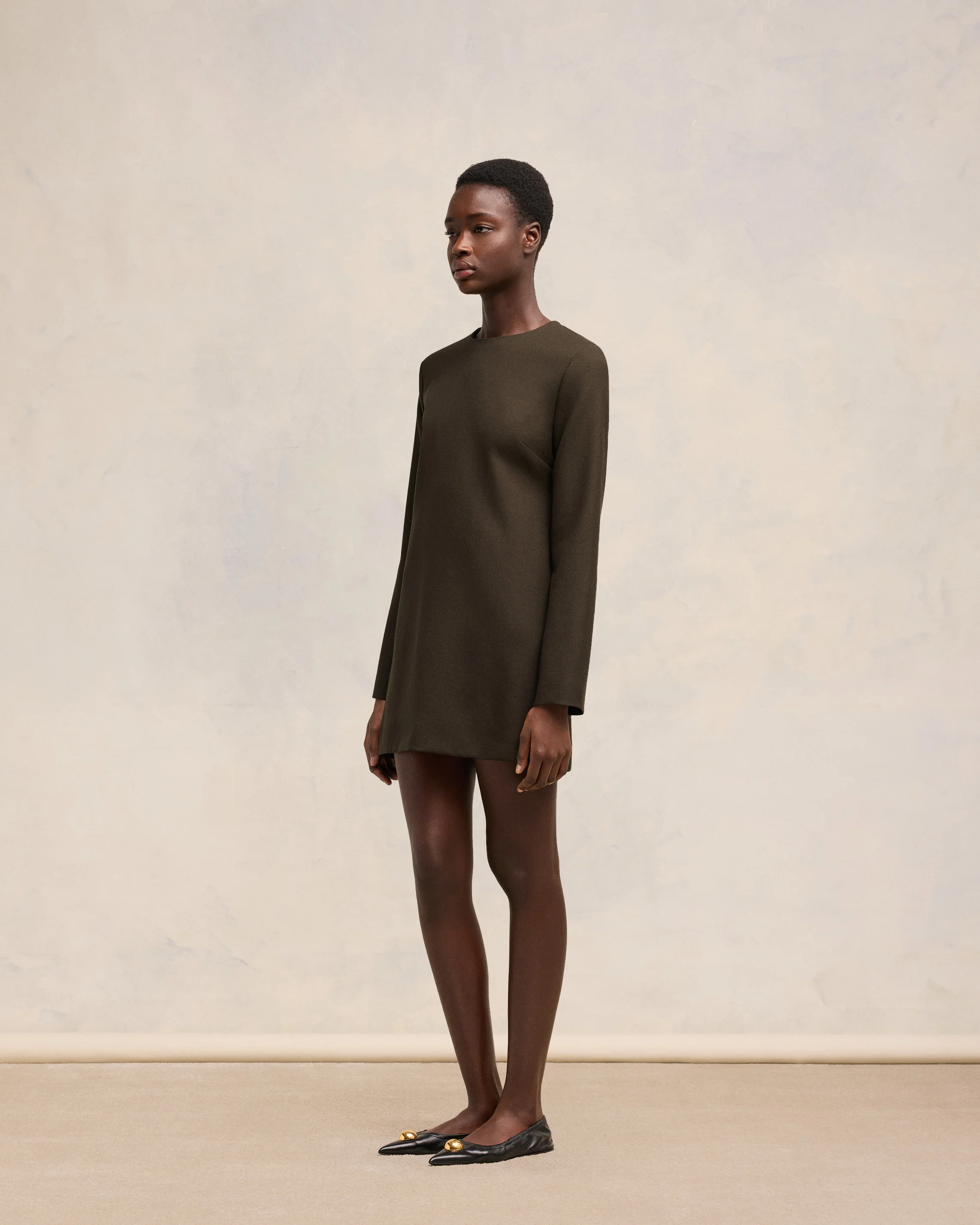 Dark Coffee Long Sleeve Dress - leoleo123123