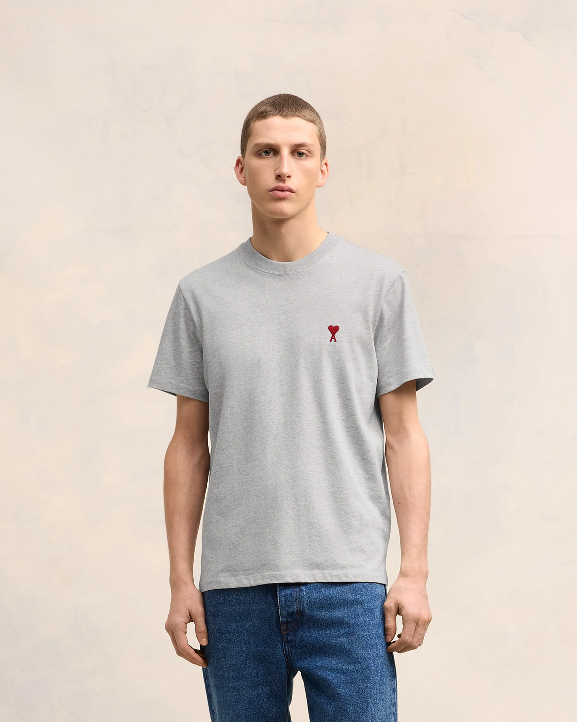 Heather Ash Grey Red Ami De Coeur T-Shirt - leoleo123123