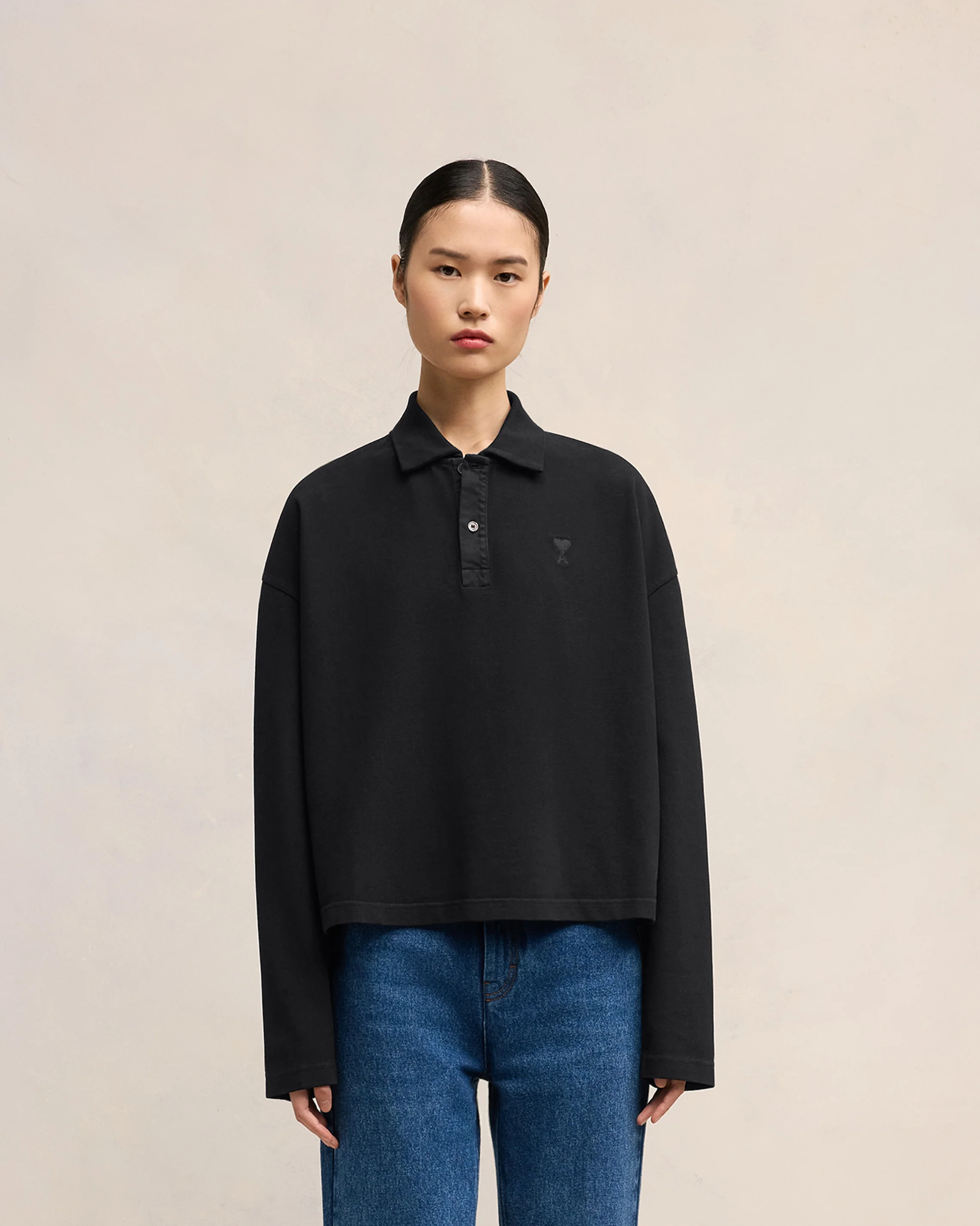 Black Ami De Coeur Long Sleeves Polo - leoleo123123