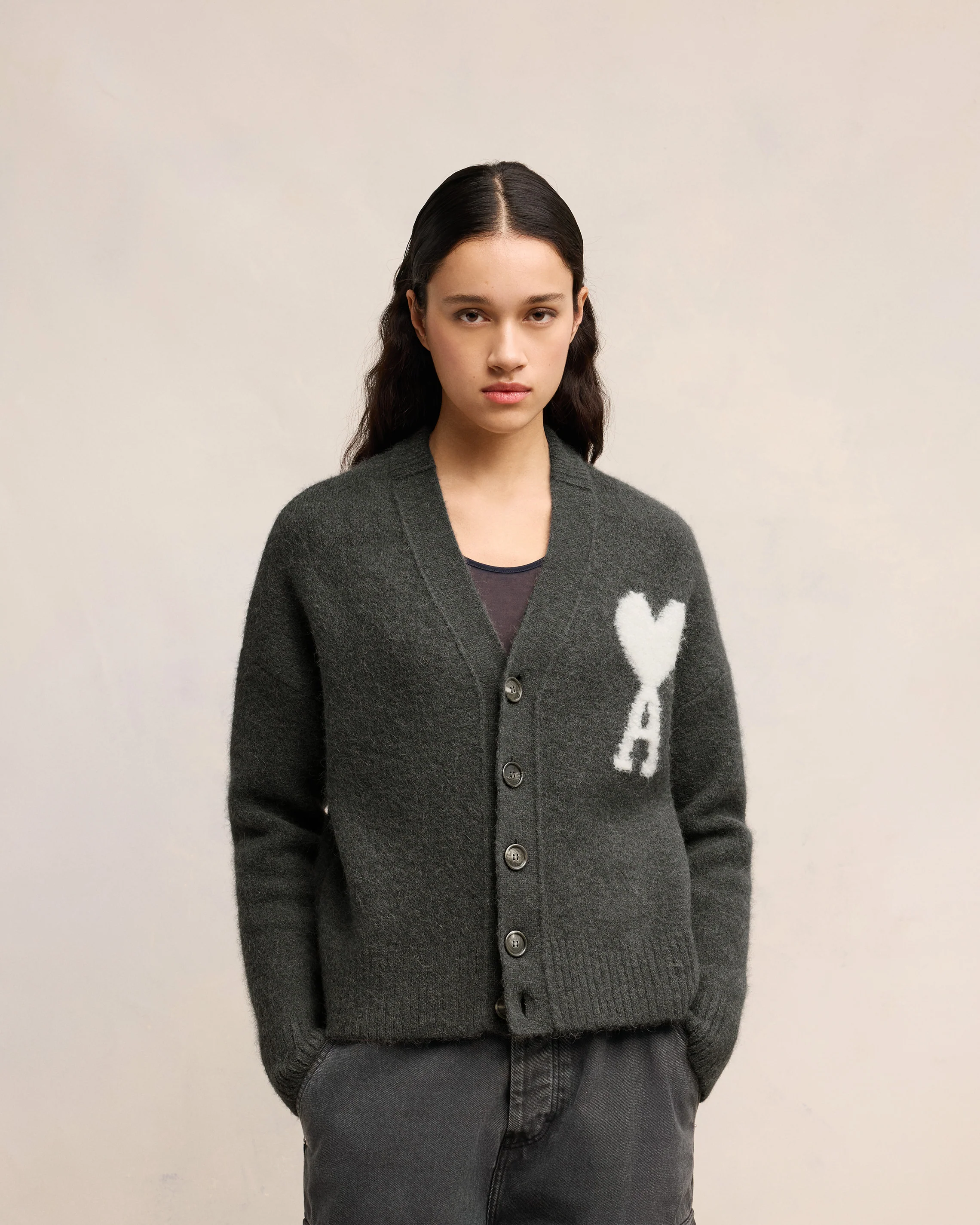 Dark Grey Off-White Ami De Coeur Cardigan - leoleo123123
