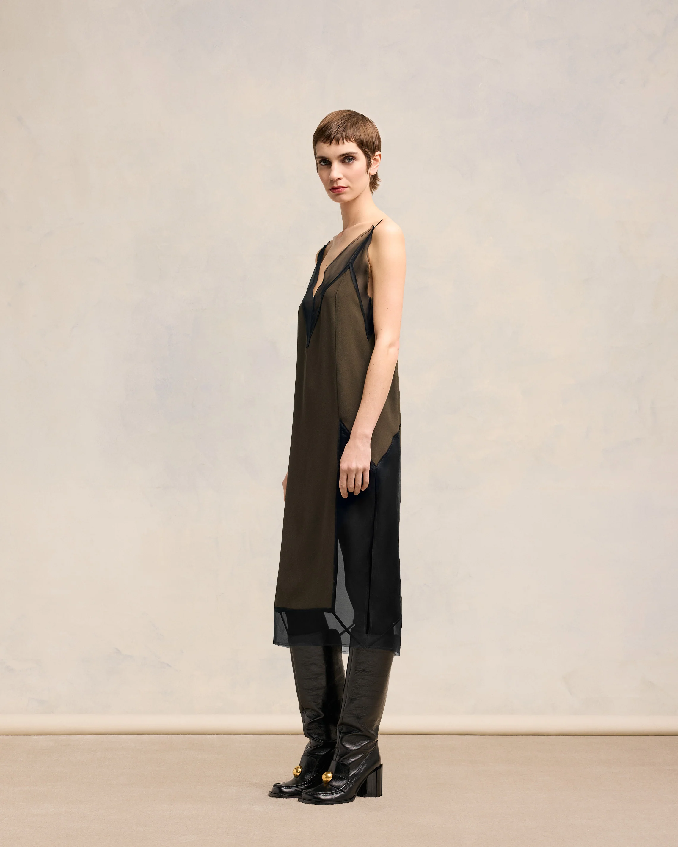 Dark Coffee/ Black Midi Dress With Thin Straps - leoleo123123
