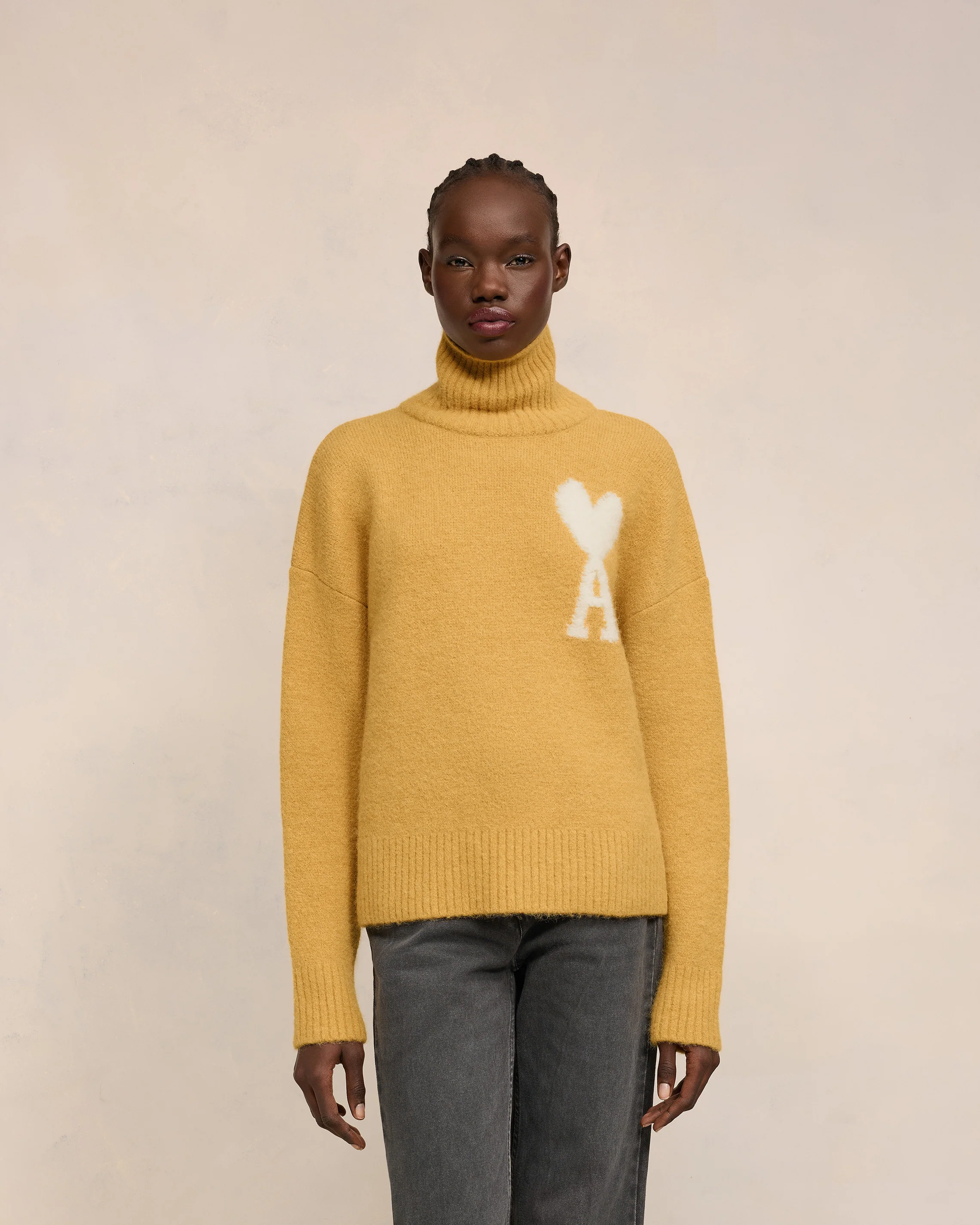 Mustard Off-White Ami De Coeur Funnel Neck Sweater - leoleo123123