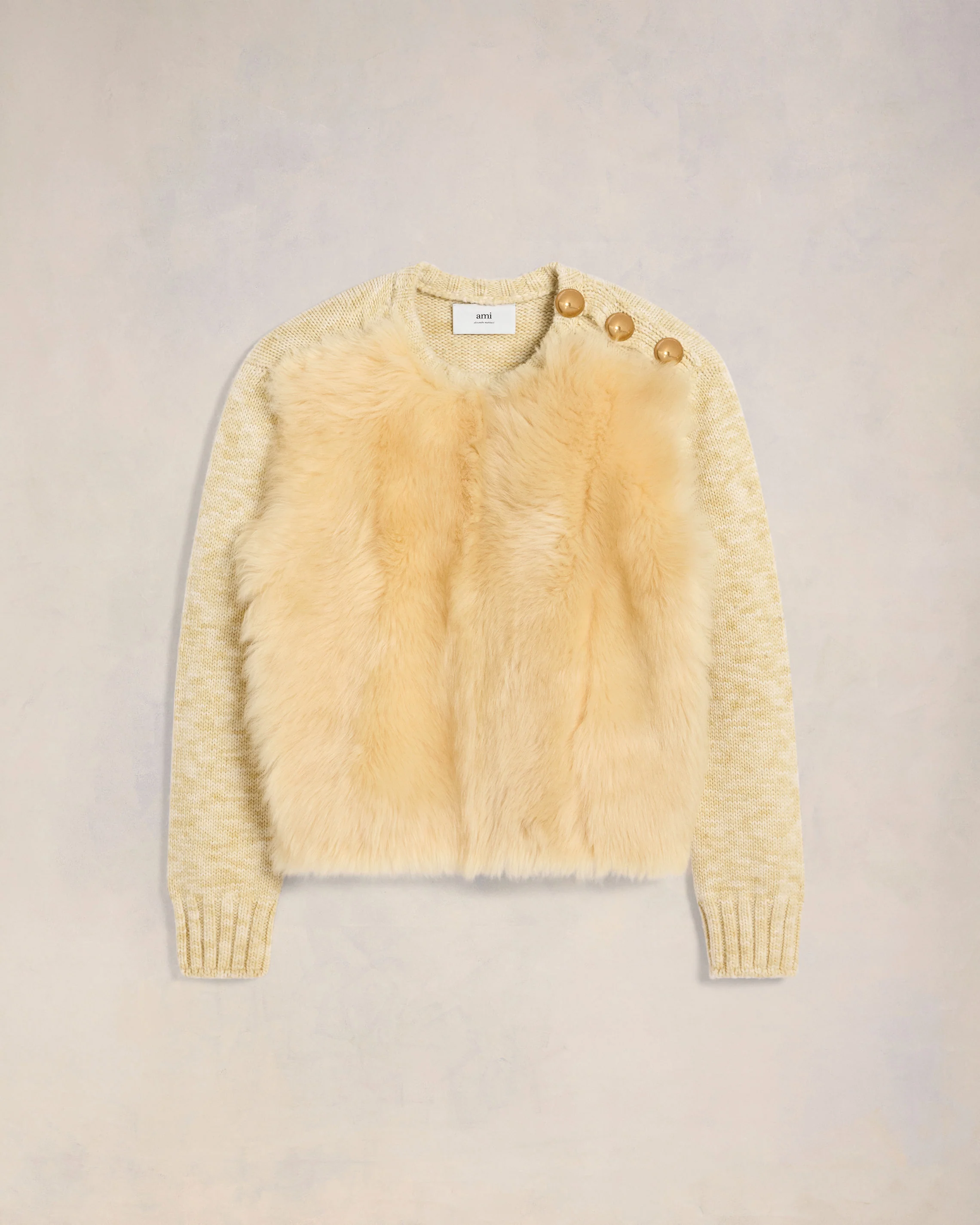 Light Sand/Off White Shearling Crew Neck Sweater - leoleo123123
