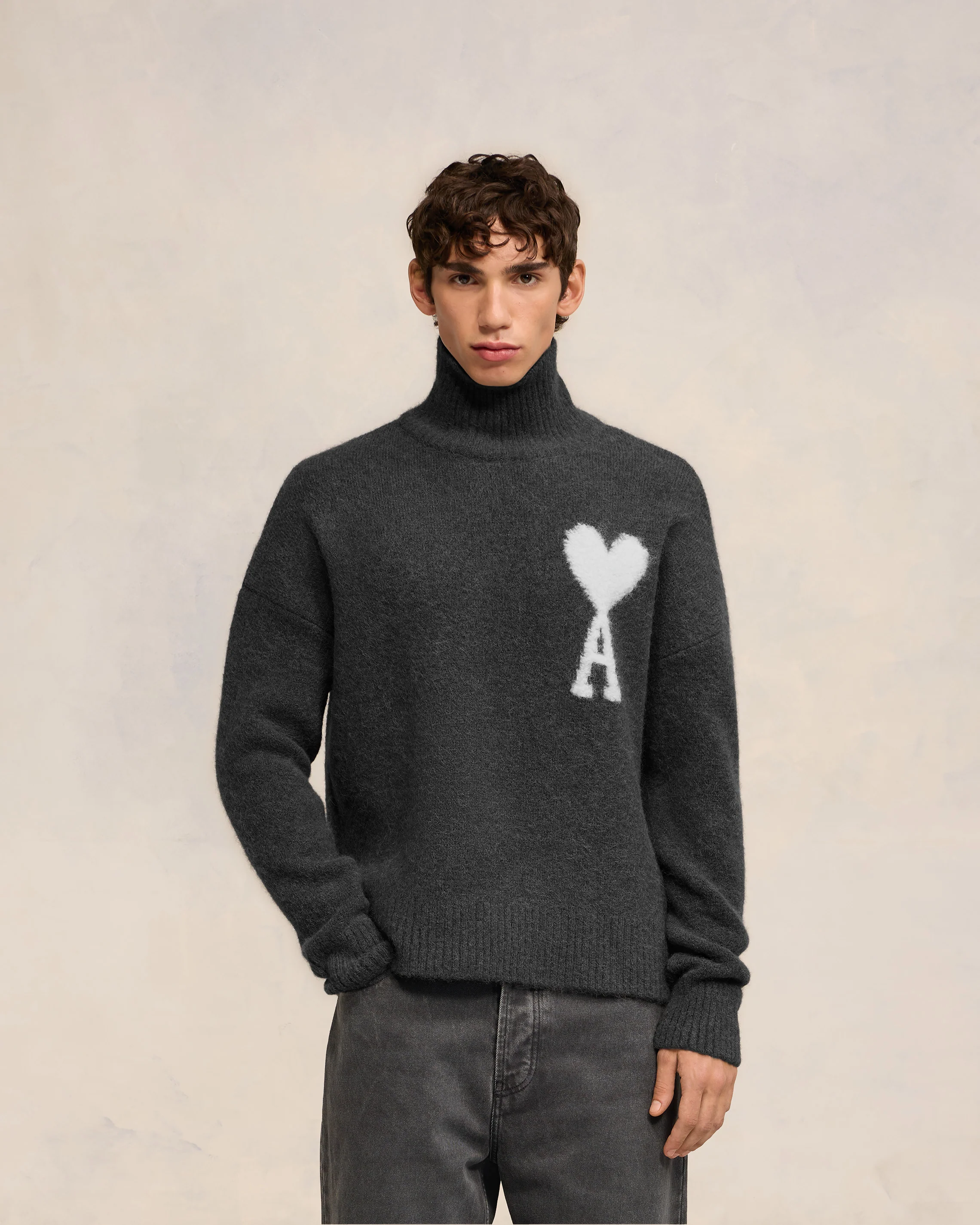 Dark Grey Off-White Ami De Coeur Funnel Neck Sweater - leoleo123123