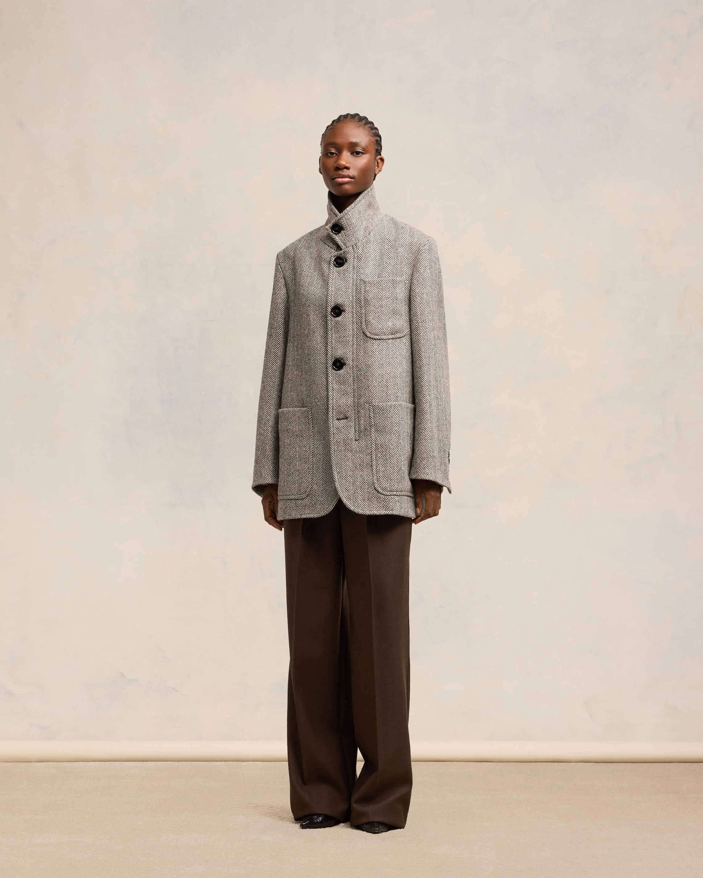 Dark Coffee/ Off White Short Oversize Coat - leoleo123123