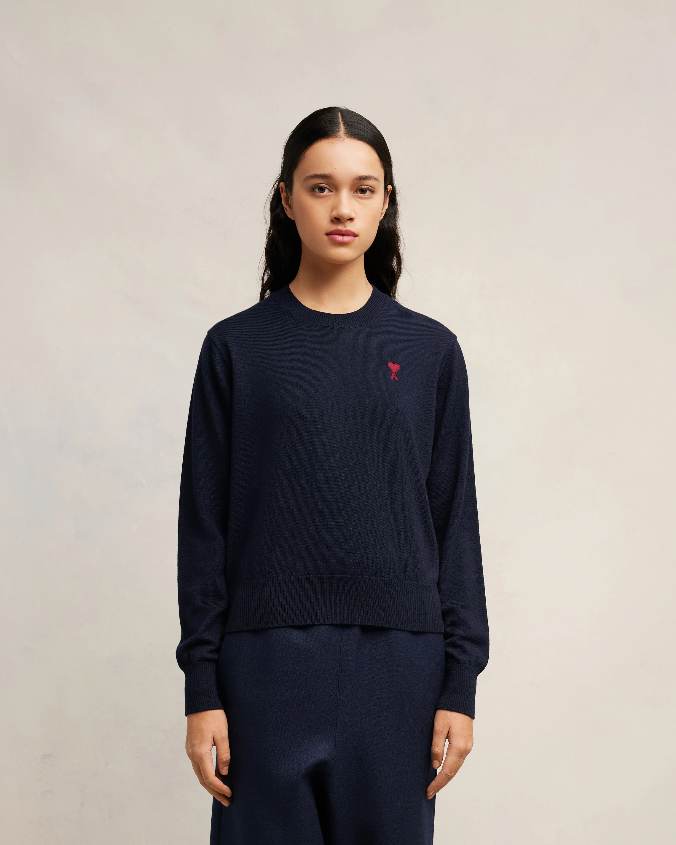 Night Blue Red Ami De Coeur Crew Neck Sweater - leoleo123123