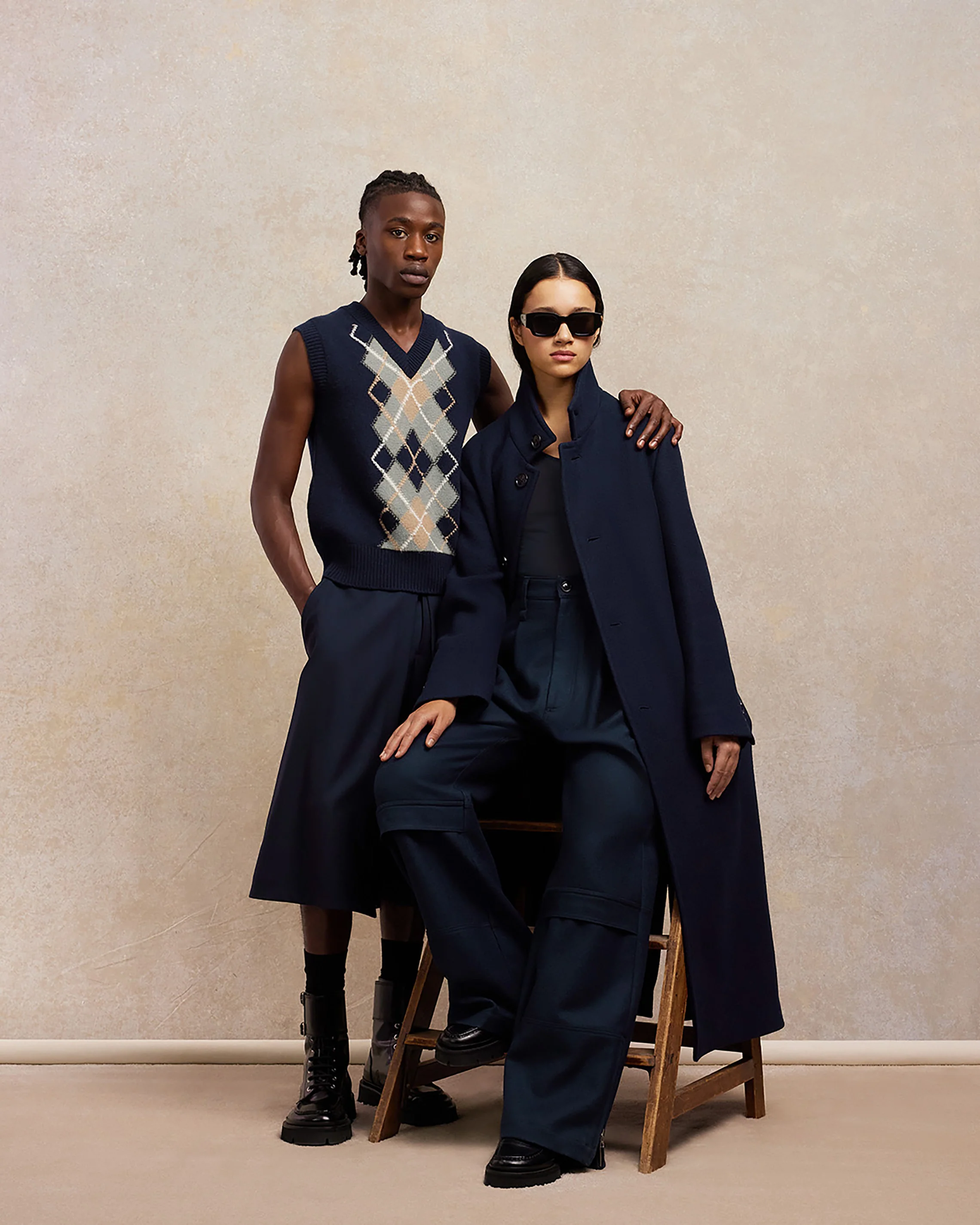 Navy Blue High Collar Coat - leoleo123123