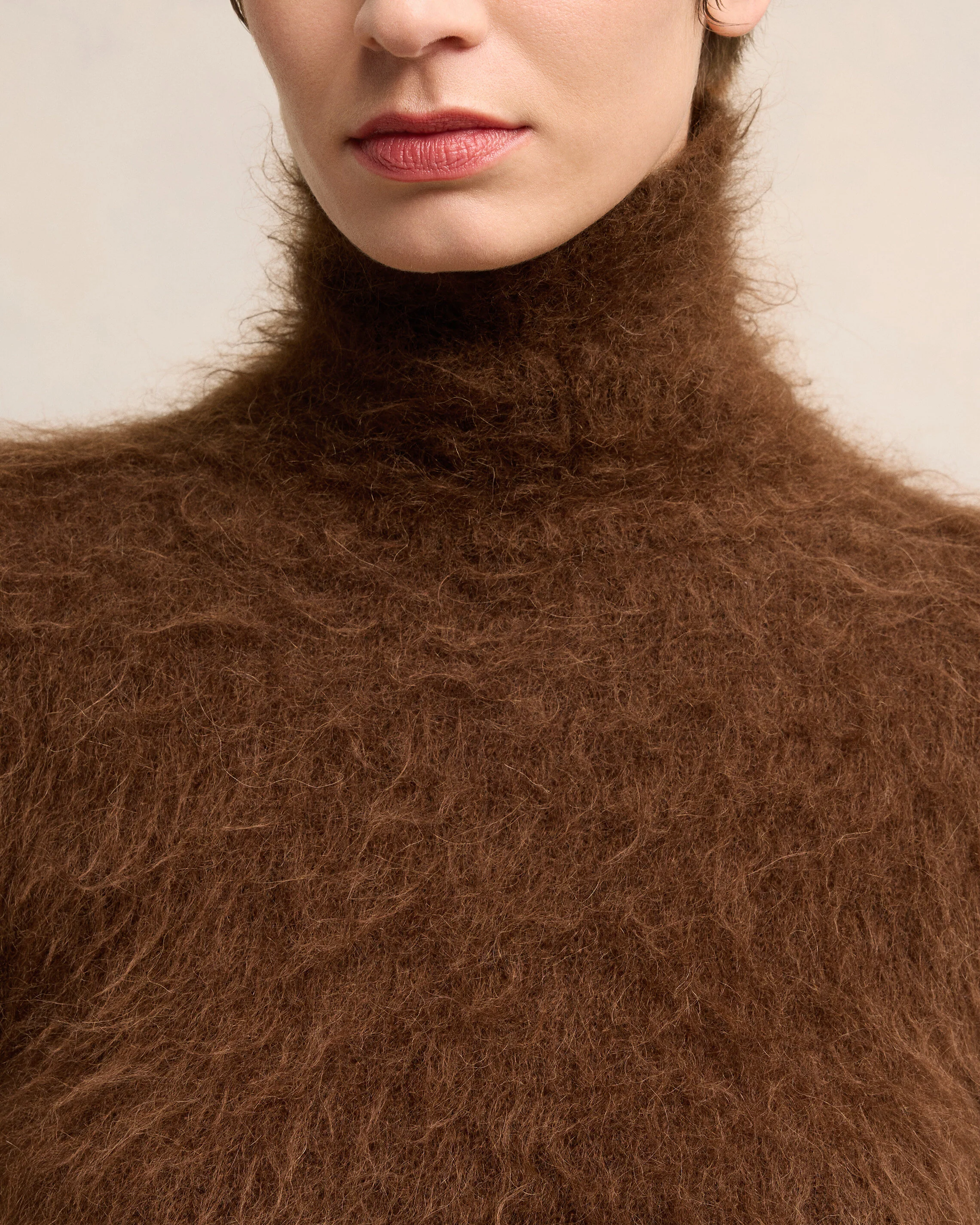 Fawn Alpaca Mohair Brushed Sweater - leoleo123123