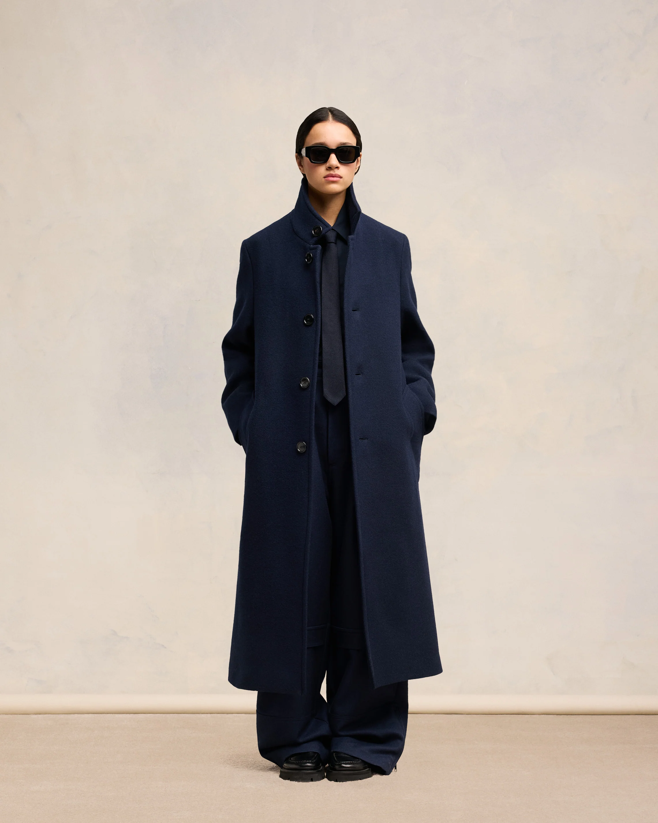 Navy Blue High Collar Coat - leoleo123123