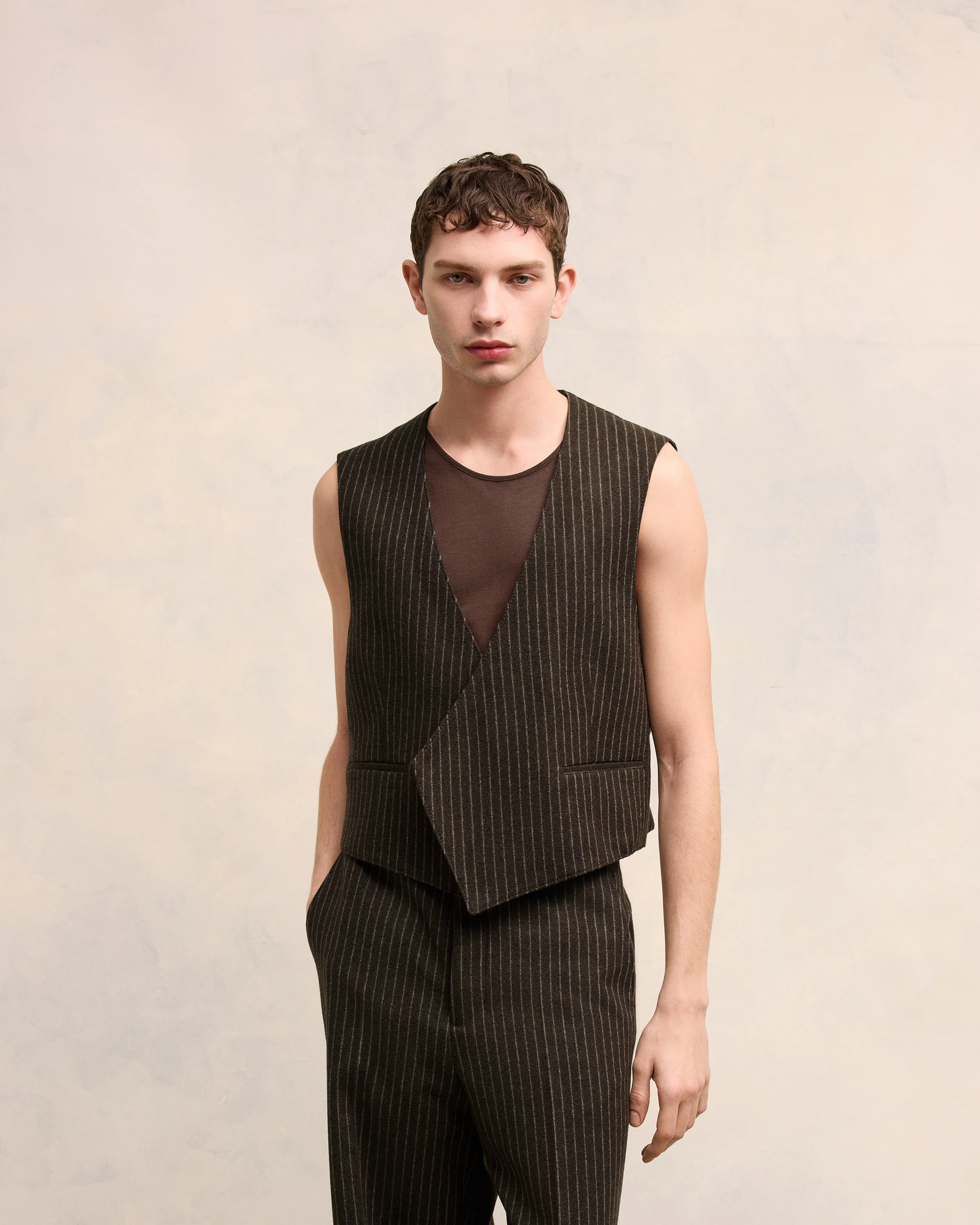 Dark Coffe/Sable Sleeveless Military Jacket - leoleo123123