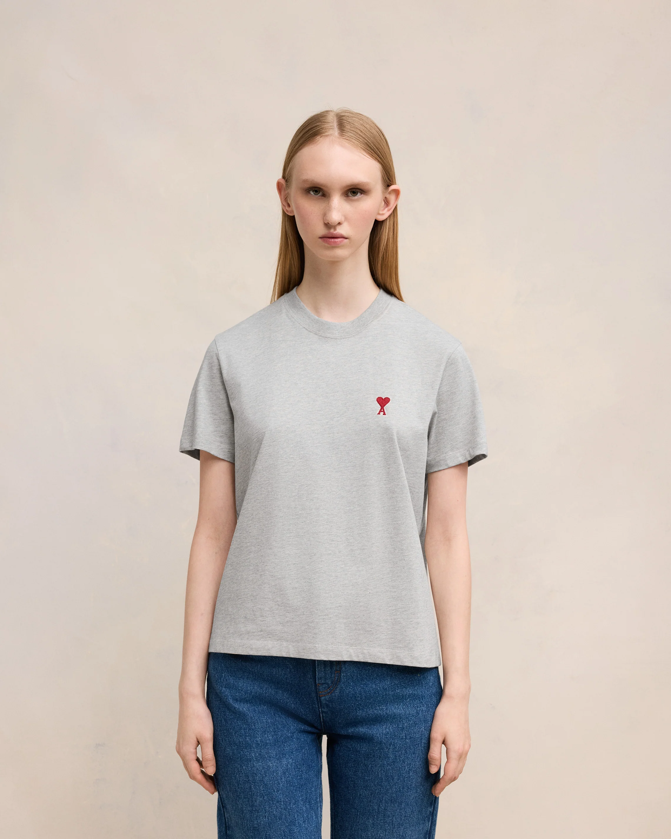 Heather Ash Grey Red Ami De Coeur T-Shirt - leoleo123123