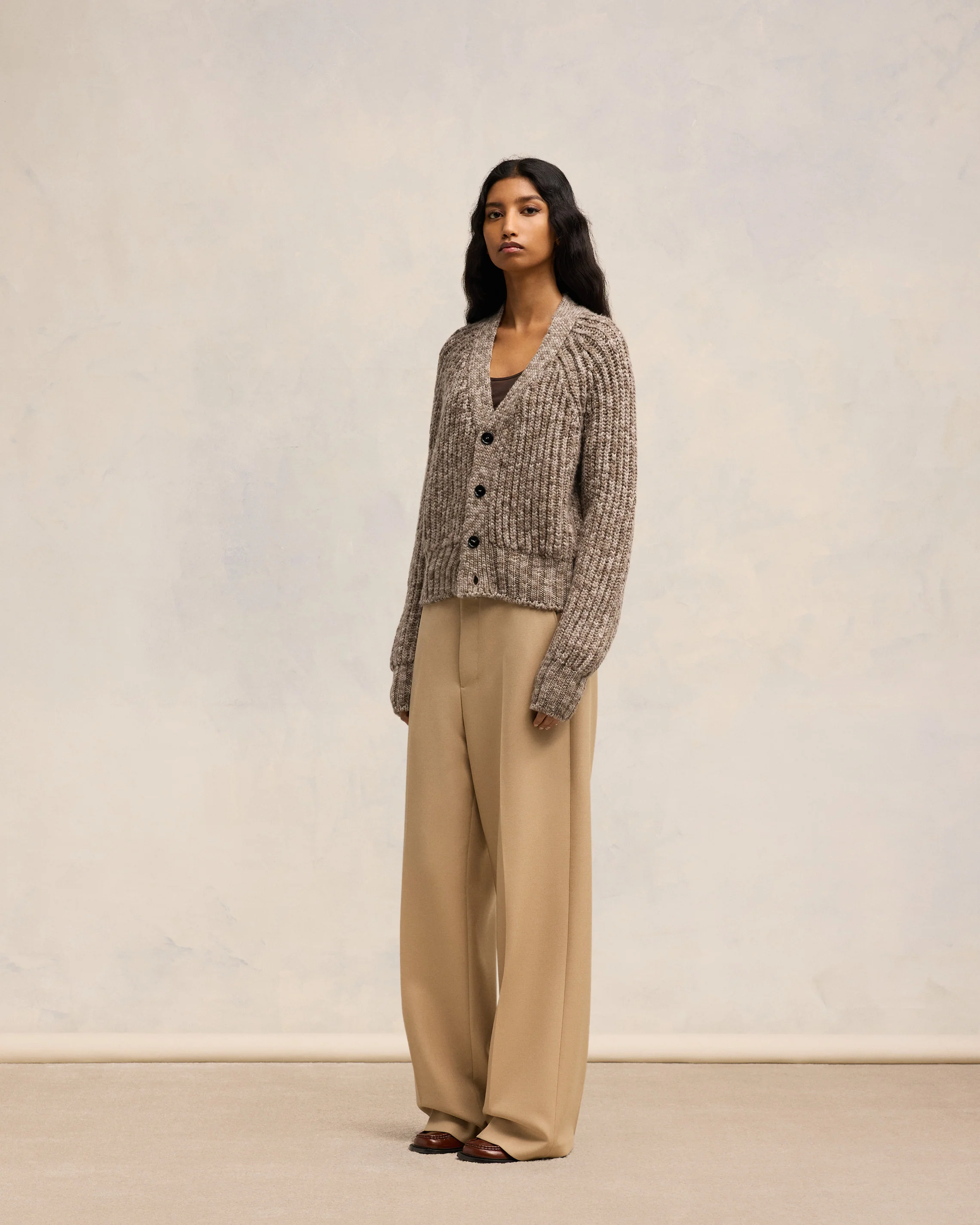 Dark Coffe/Light Sand Ribbed Cardigan - leoleo123123