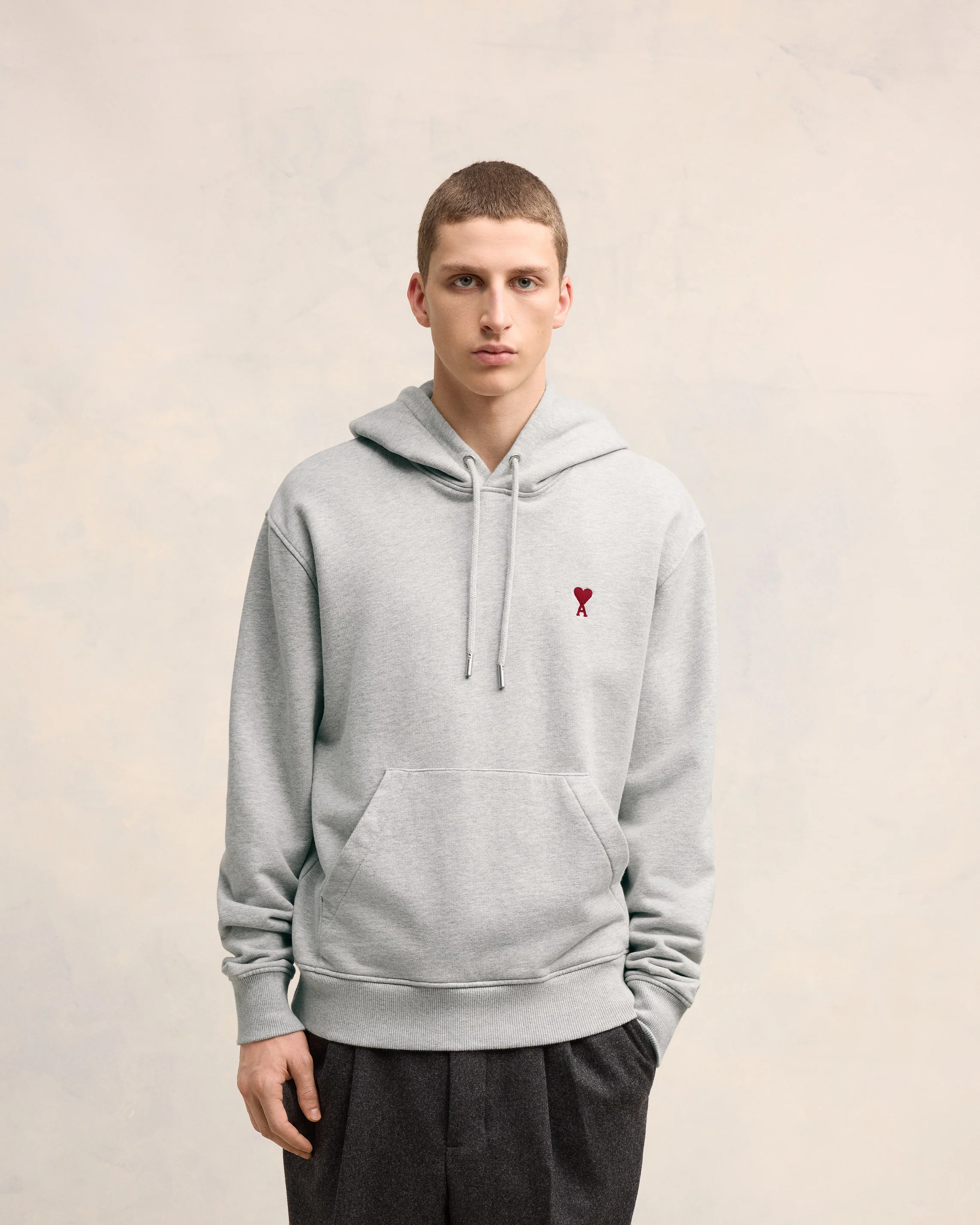 Heather Ash Grey Red Ami De Coeur Hoodie - leoleo123123