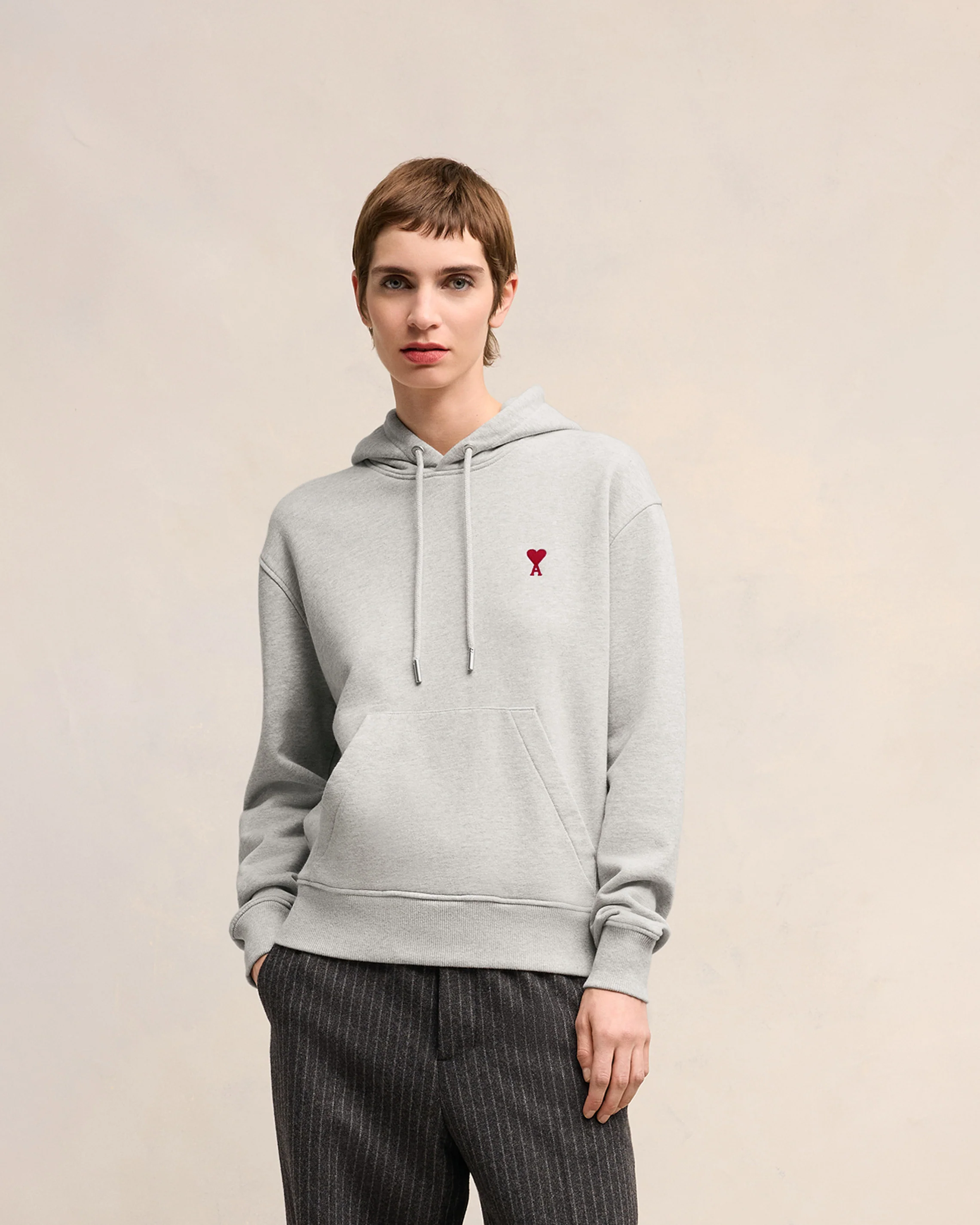 Heather Ash Grey Red Ami De Coeur Hoodie - leoleo123123