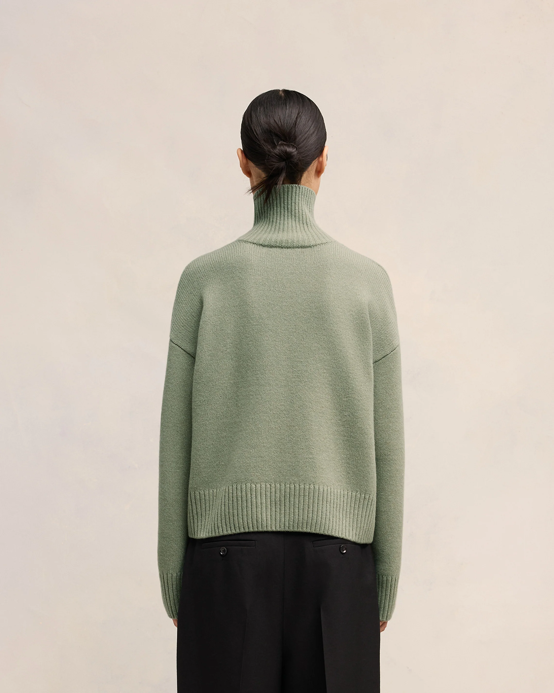 Green Aqua Embossed Ami De Coeur Funnel Neck Sweater - leoleo123123