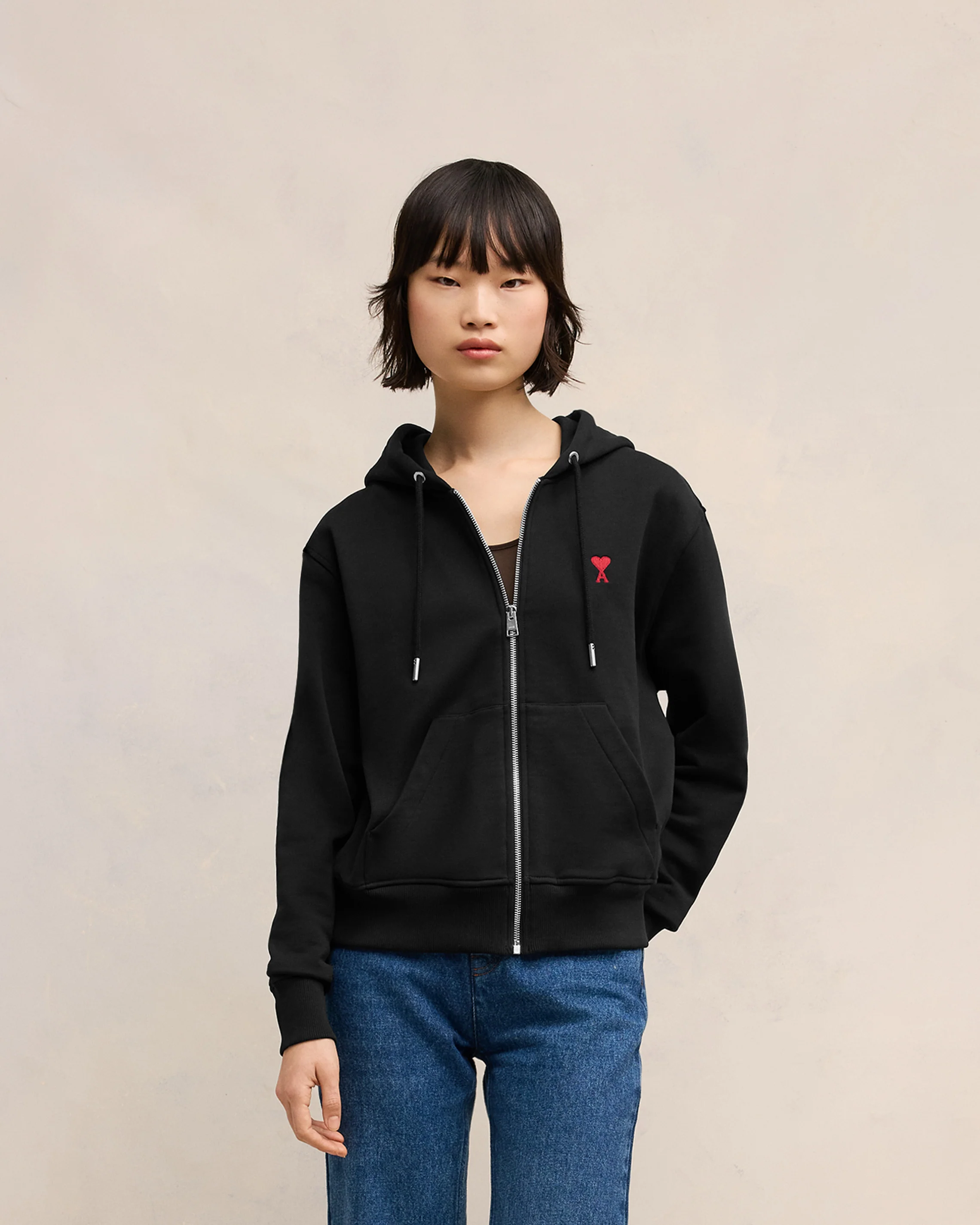 Black Red Ami De Coeur Zipped Hoodie - leoleo123123