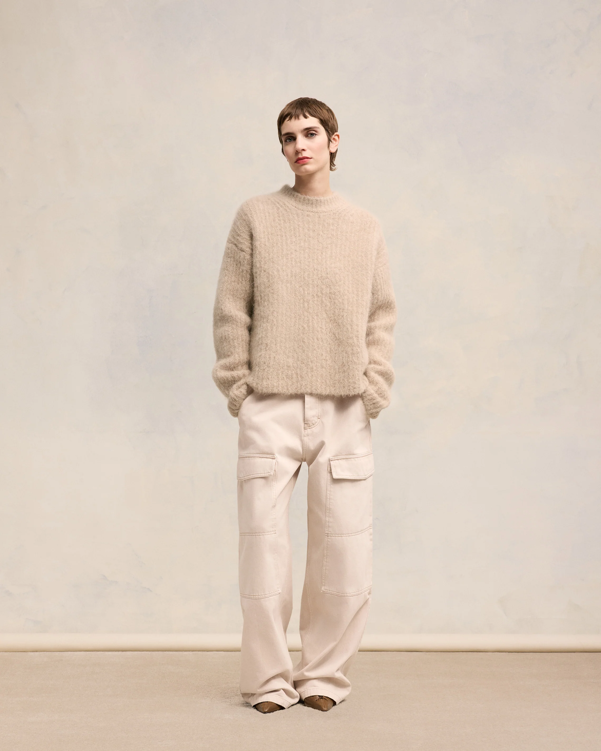 Beige Alpaca Mohair Ribbed Sweater - leoleo123123