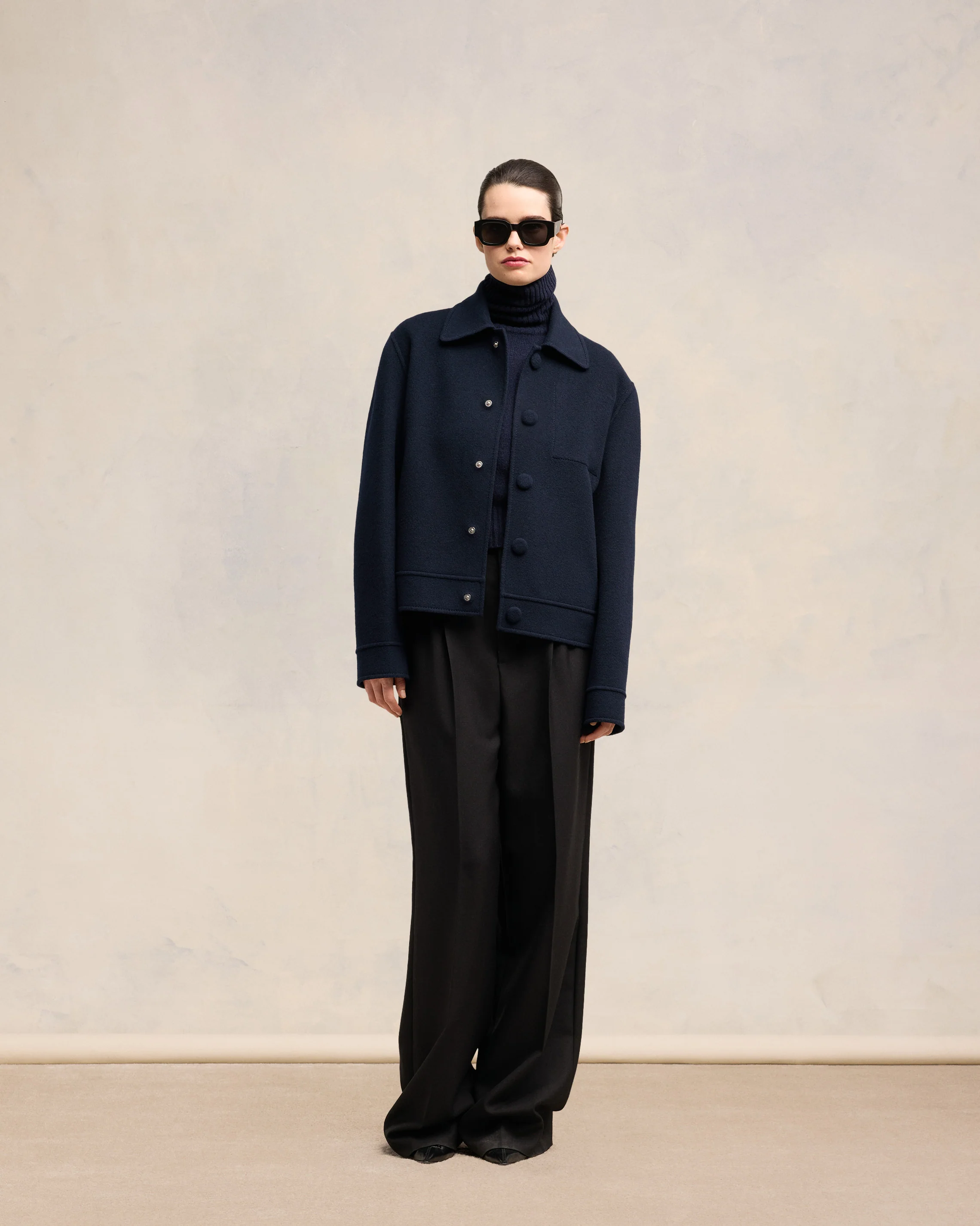 Navy Blue Boxy Buttoned Jacket - leoleo123123
