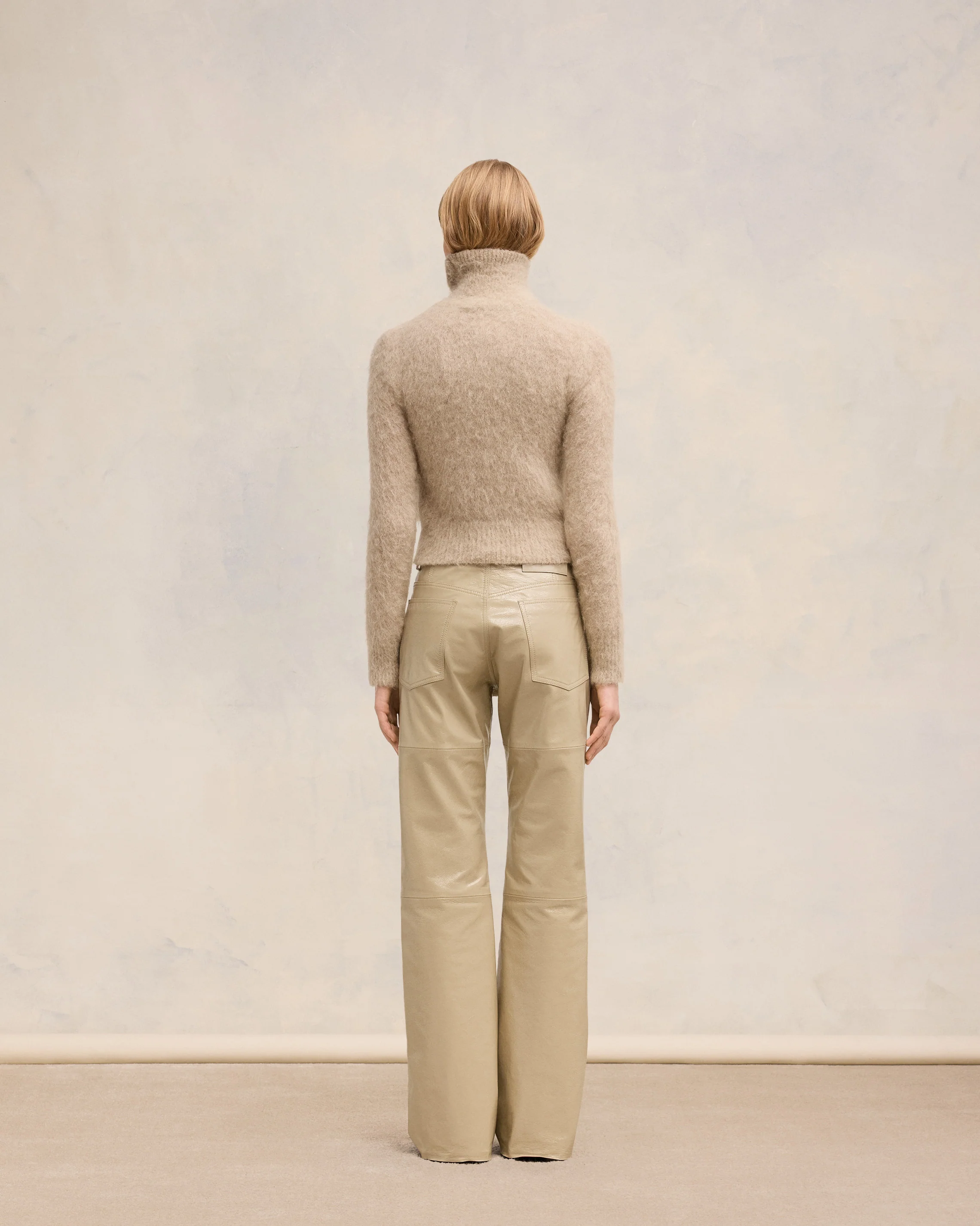 Light Sand Leather Straight Fit Trousers - leoleo123123