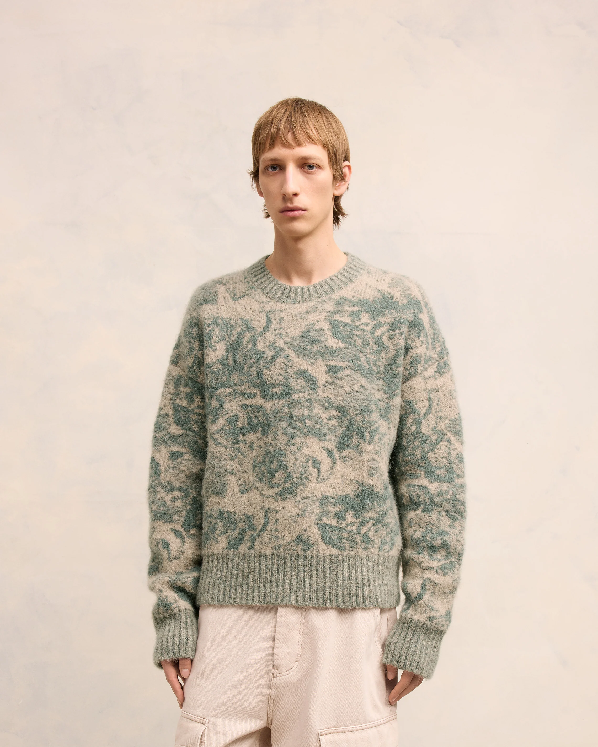 Beige/Antique Clay Alpaca Mohair Jacquard Crewneck - leoleo123123