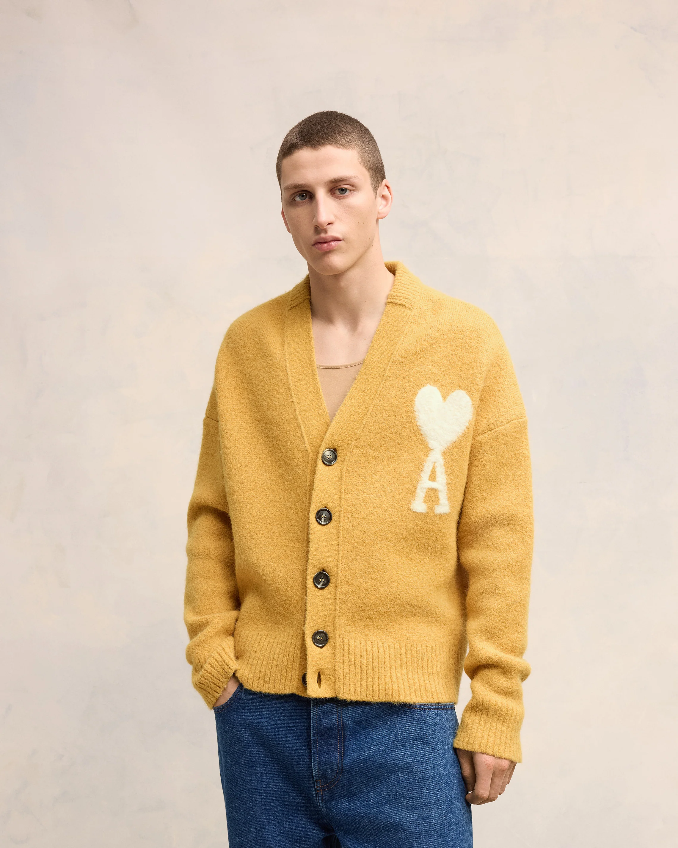 Mustard Off-White Ami De Coeur Cardigan - leoleo123123