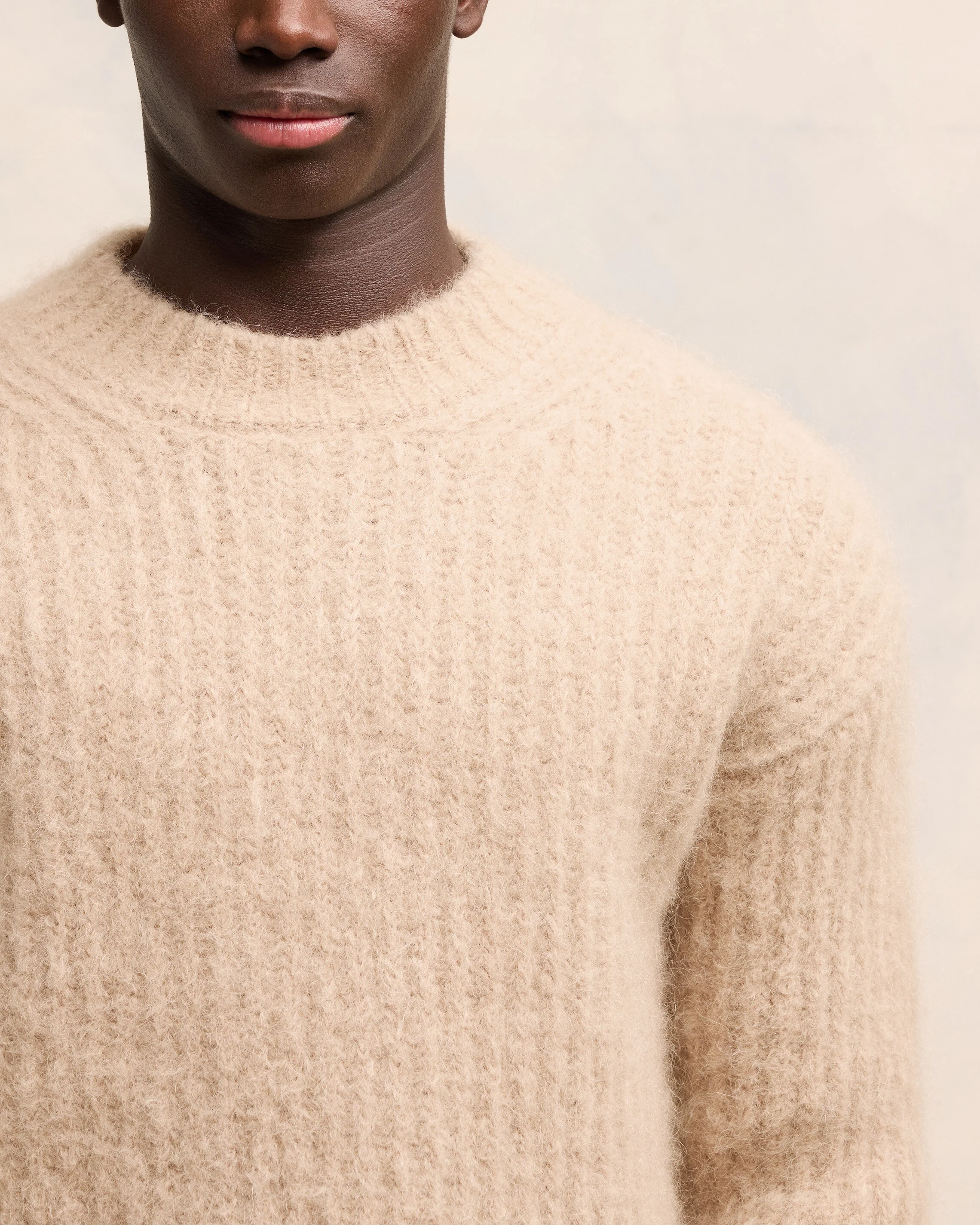 Beige Alpaca Mohair Ribbed Sweater - leoleo123123