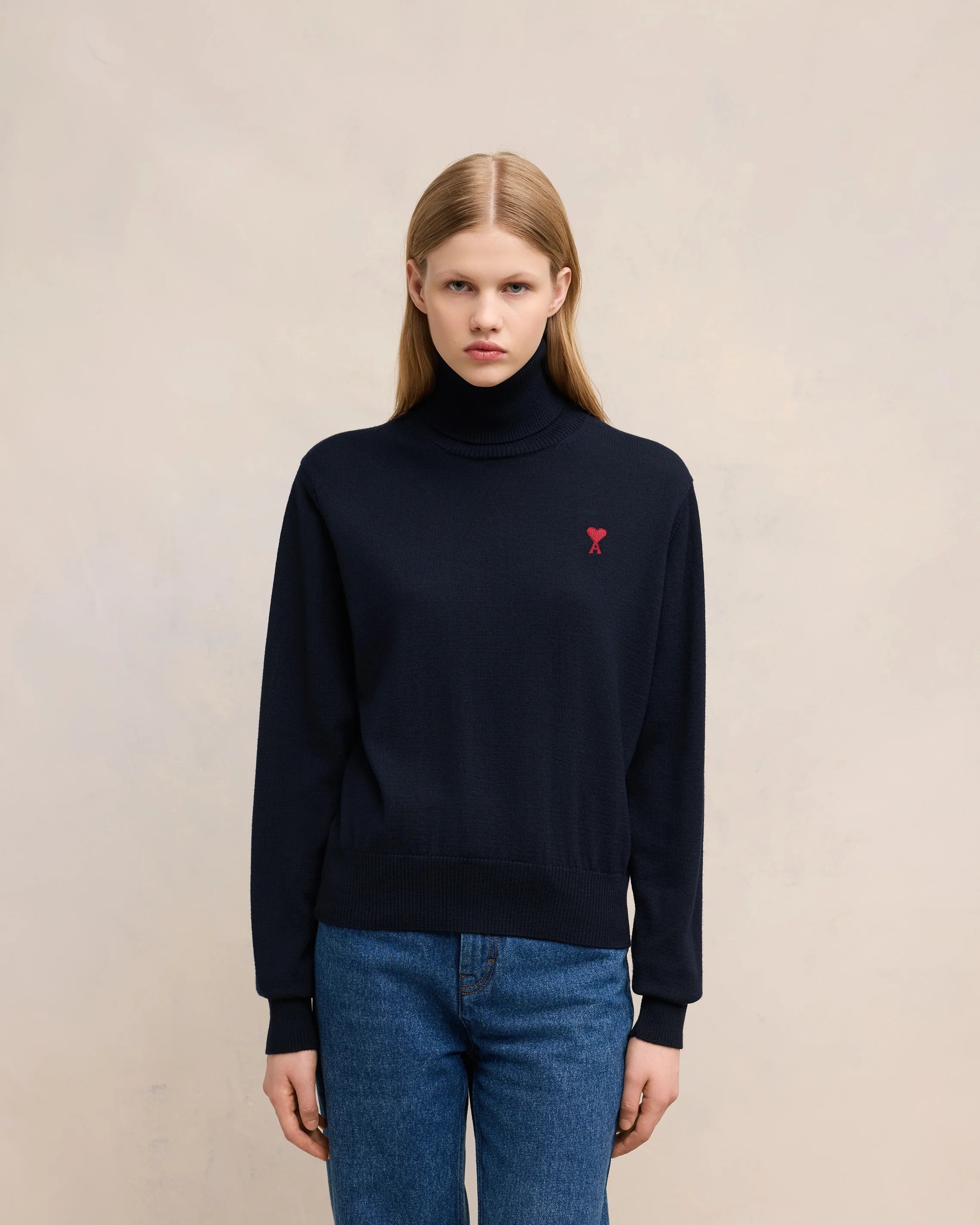 Night Blue Red Ami De Coeur Turtle Neck Sweater - leoleo123123