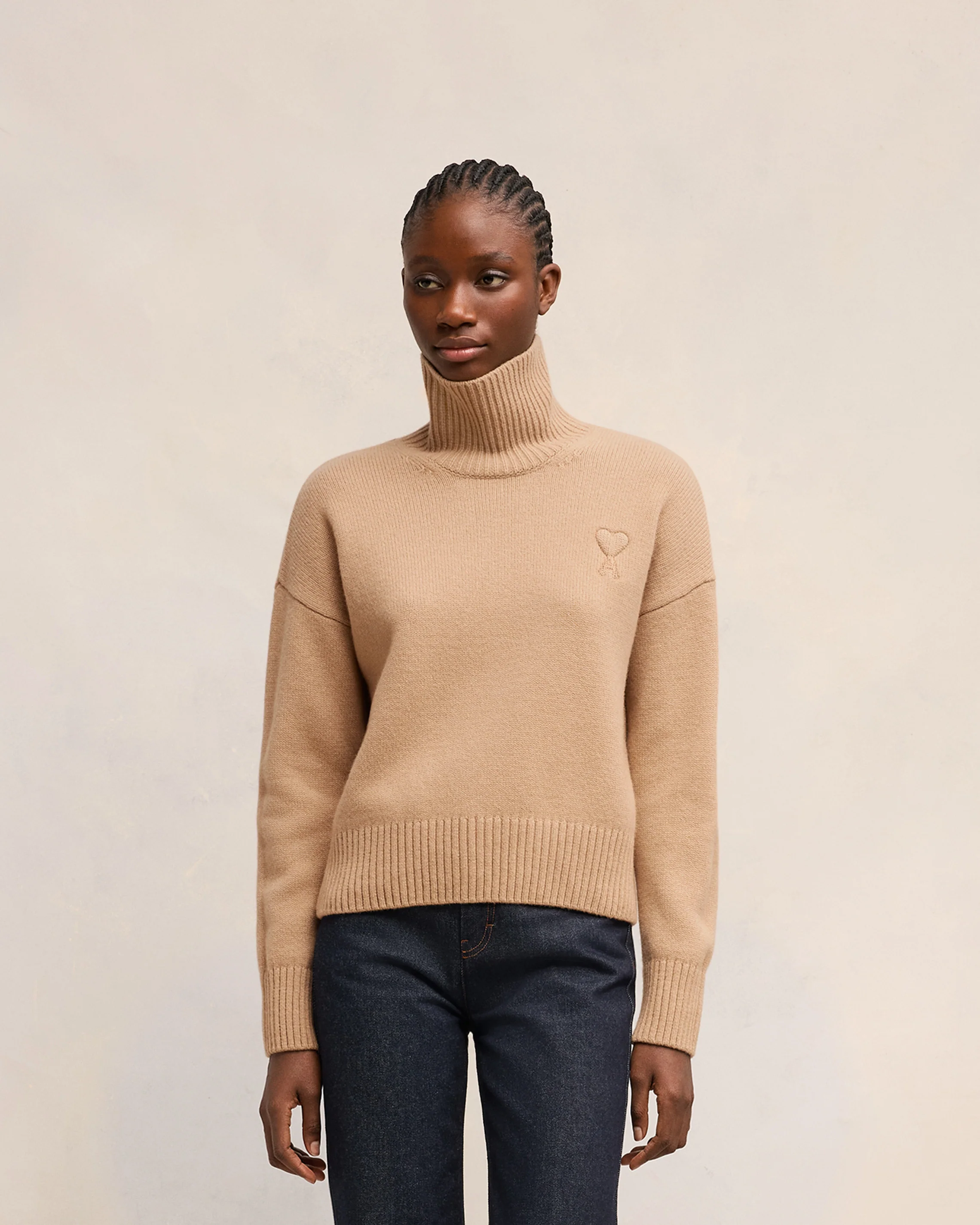 Nude Embossed Ami De Coeur Funnel Neck Sweater - leoleo123123