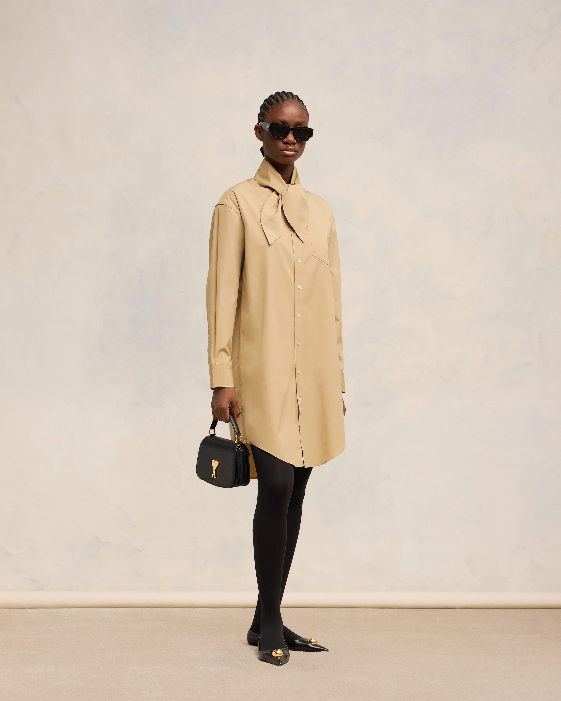 Sand Scarf Collar Shirt Dress - leoleo123123