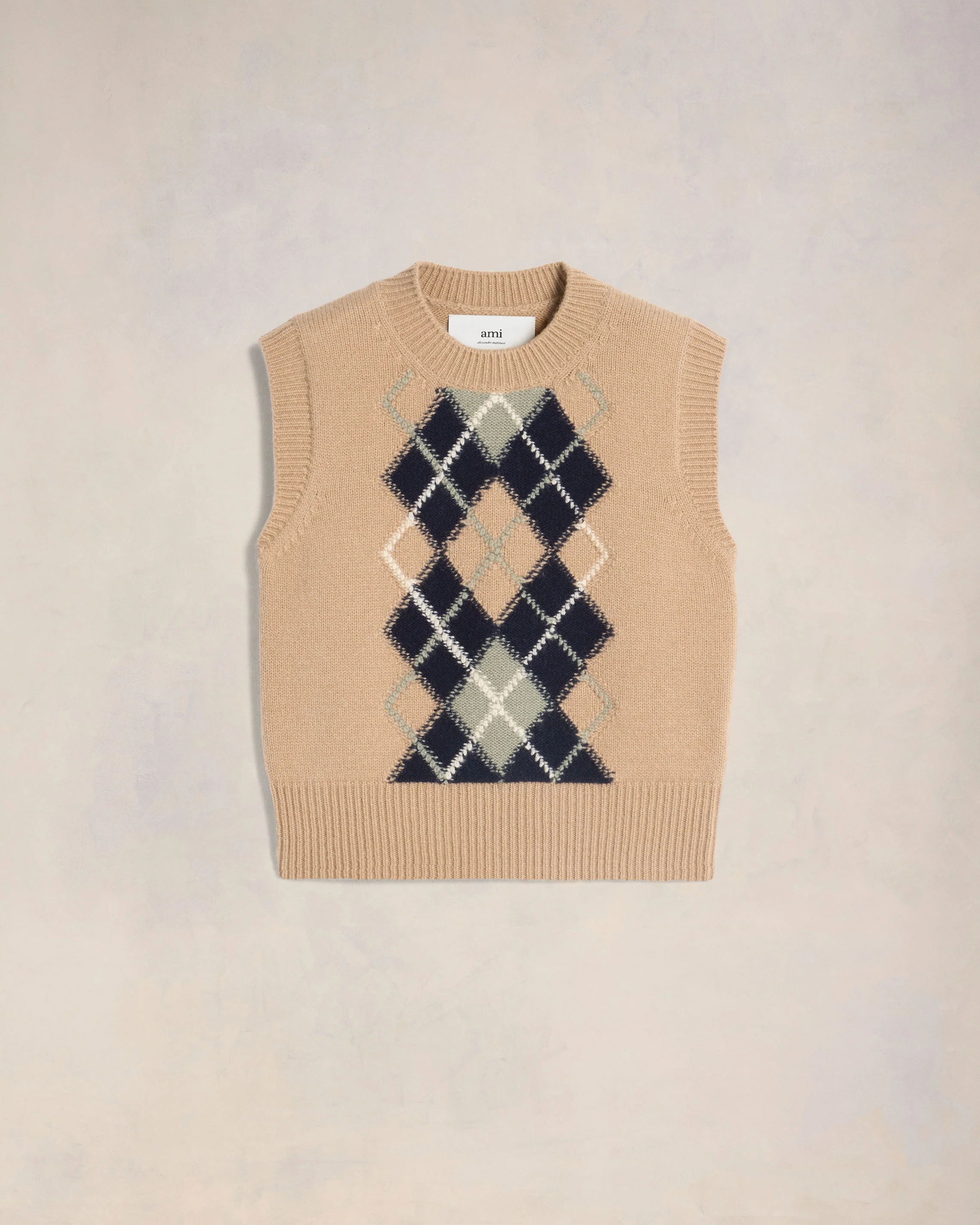 Nude/Navy/Green Aqua Argyle Sleeveless Sweater - leoleo123123