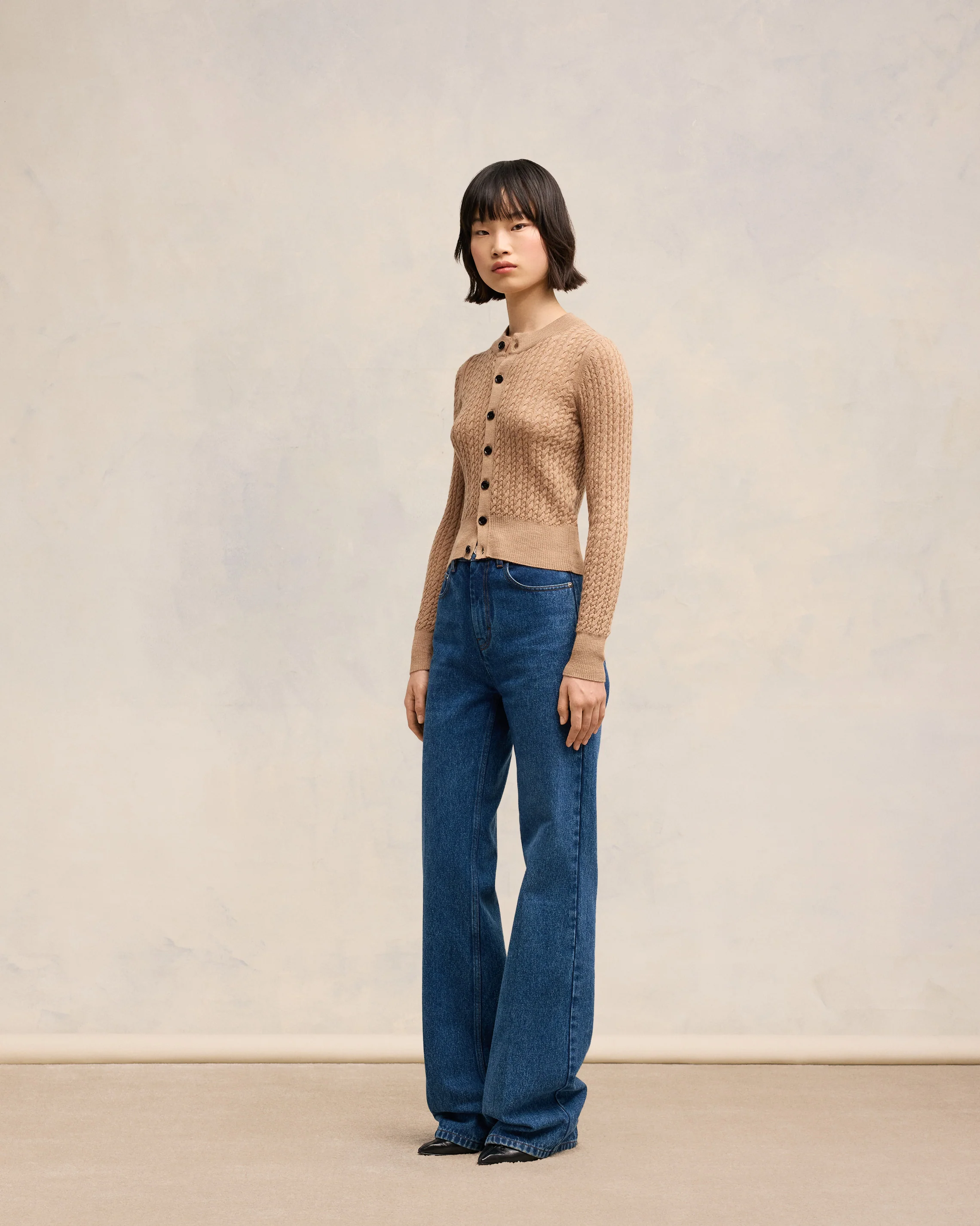 Camel Cable Knit Cardigan - leoleo123123