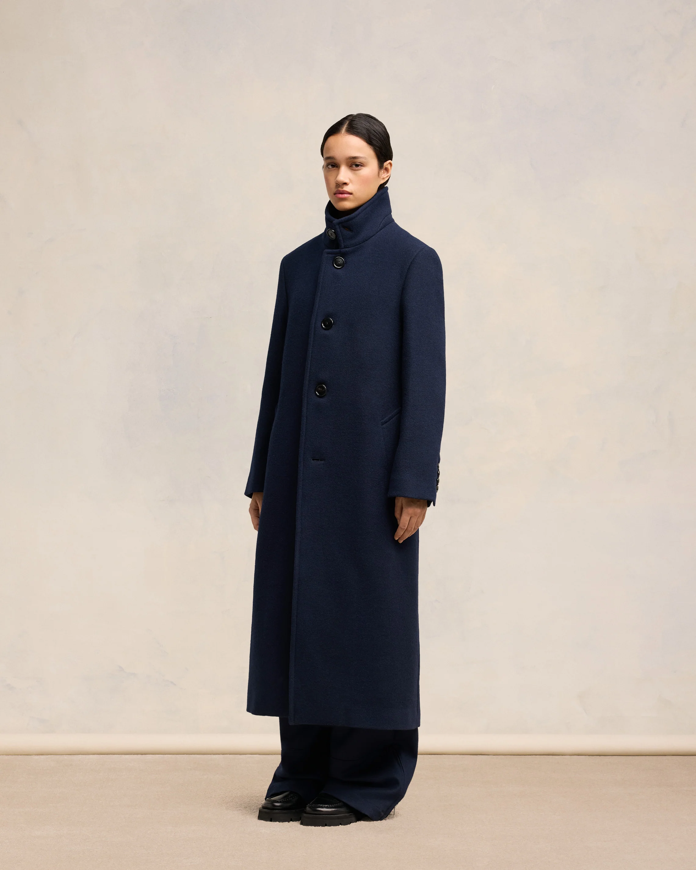 Navy Blue High Collar Coat - leoleo123123