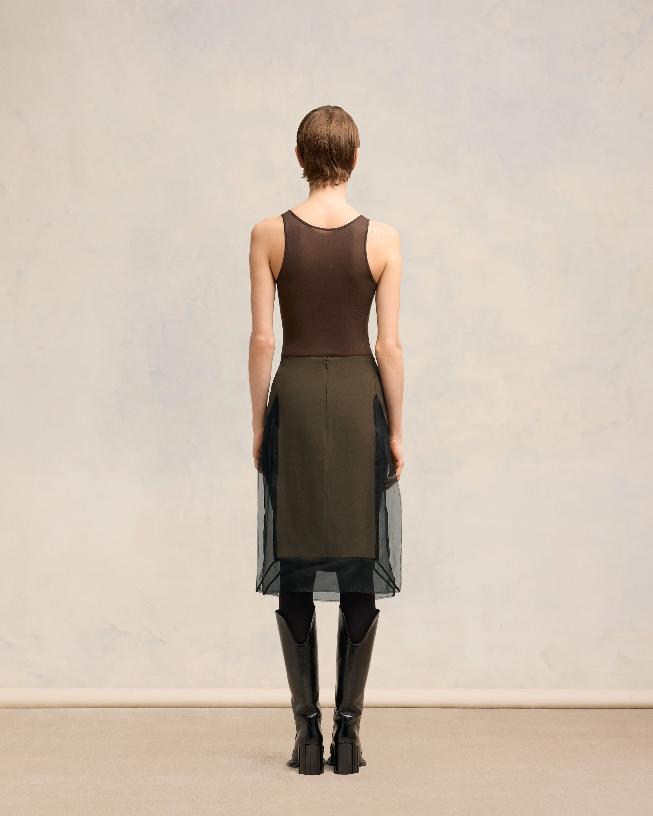 Dark Coffee/ Black Midi Skirt - leoleo123123