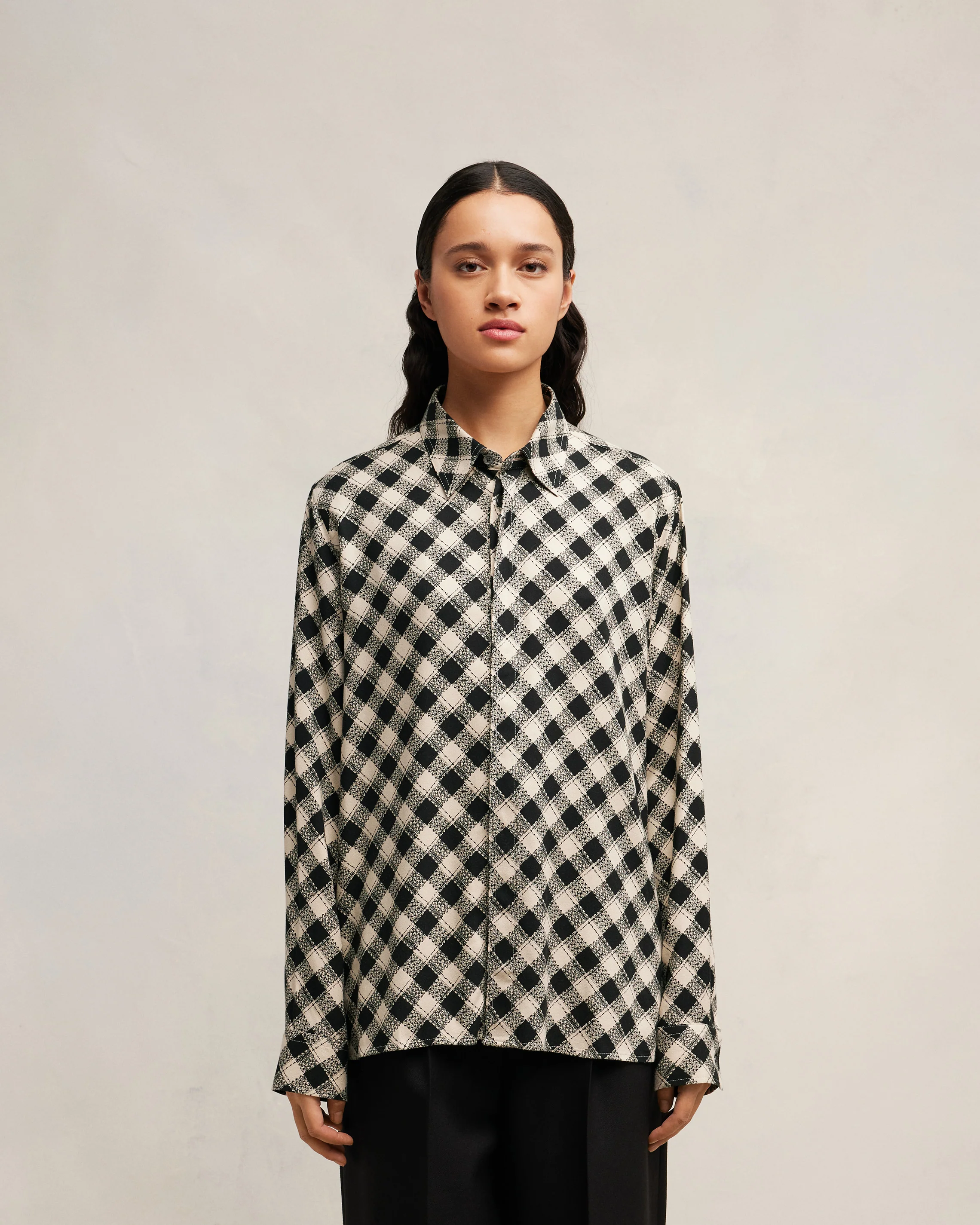 Black/Off White Double Topstitching Classic Shirt - leoleo123123
