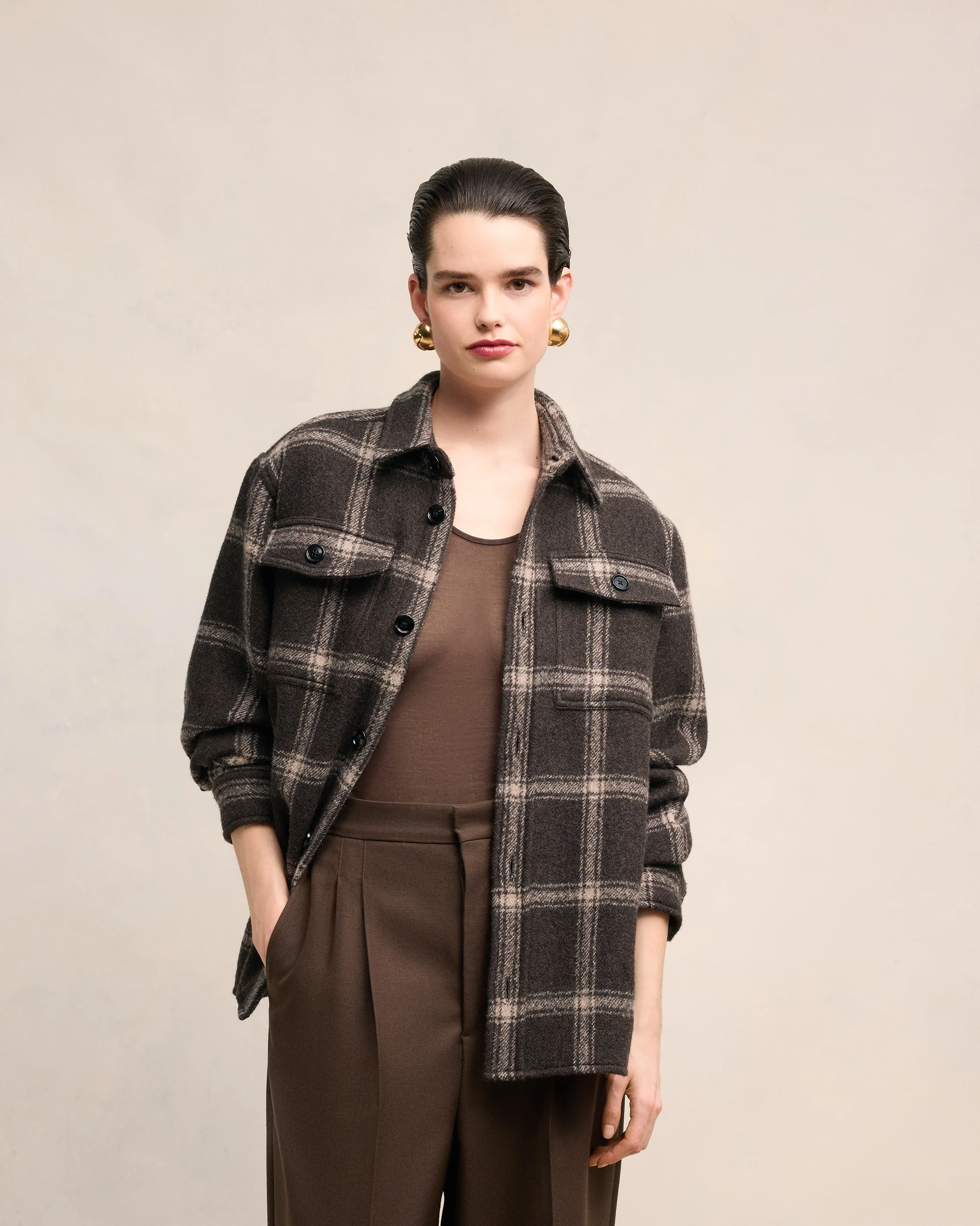 Dark Coffe/Sable Overshirt With Chest Pocket - leoleo123123