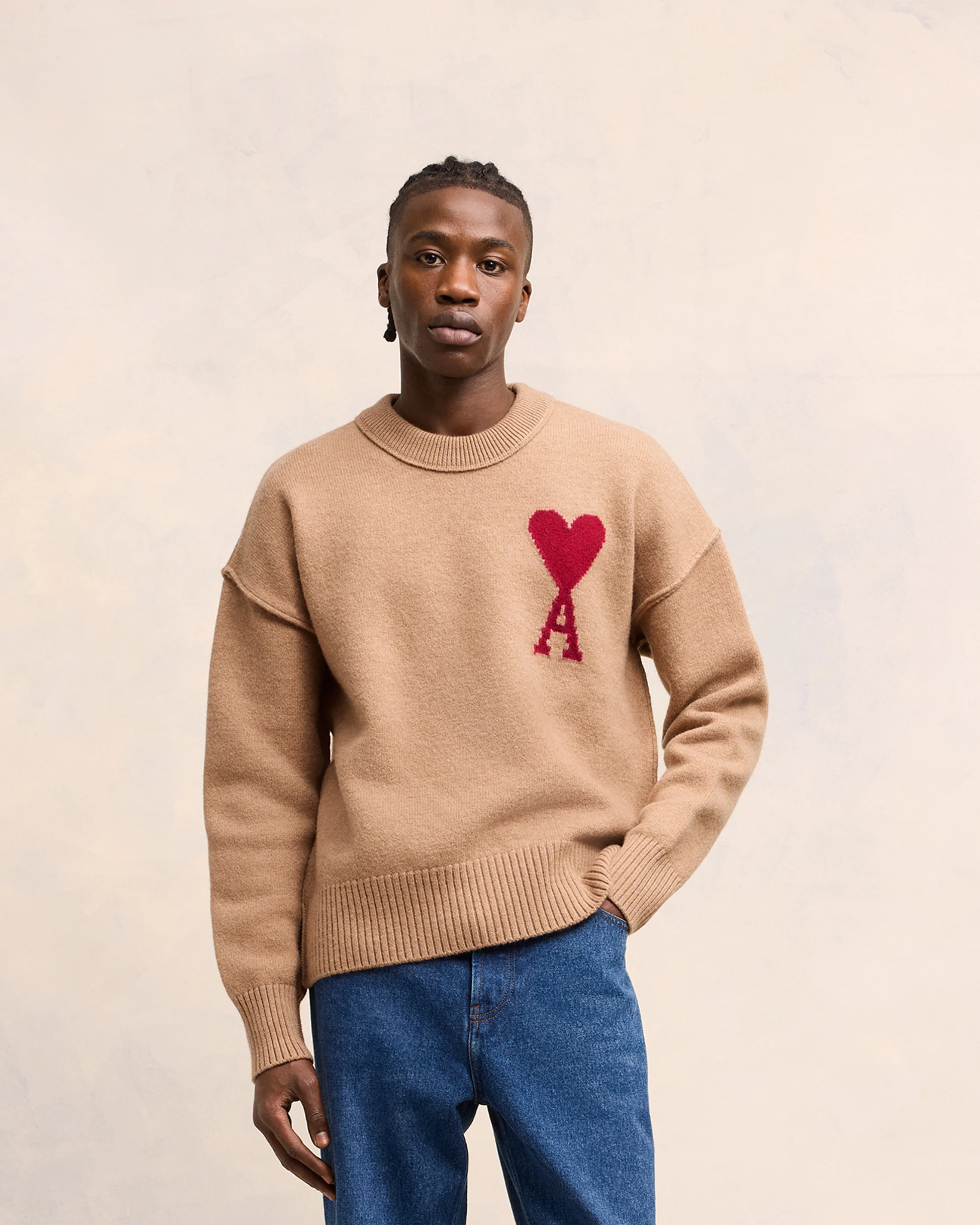Camel/Red Red Ami De Coeur Sweater - leoleo123123