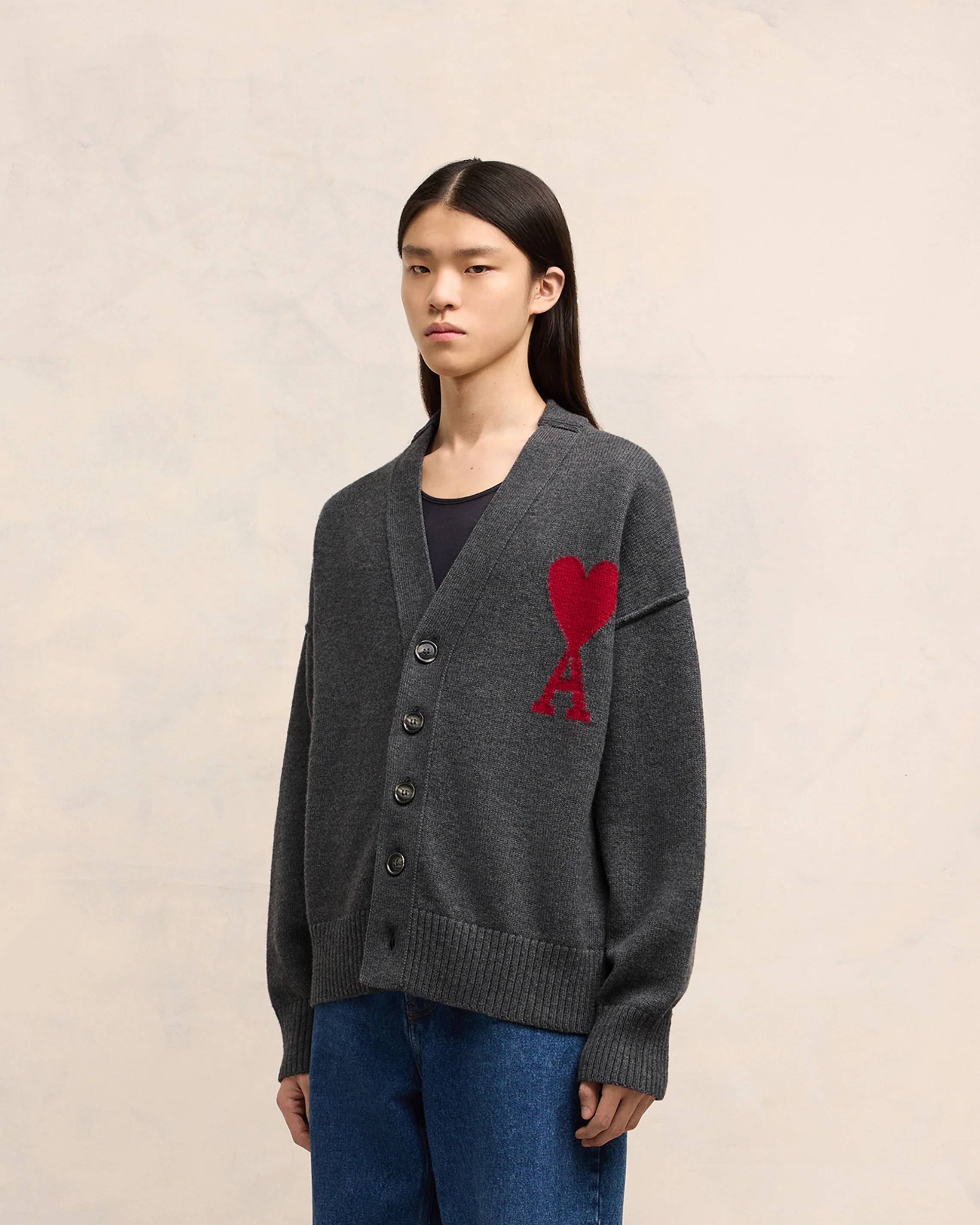 Heather Grey/Red Red Ami De Coeur Cardigan - leoleo123123