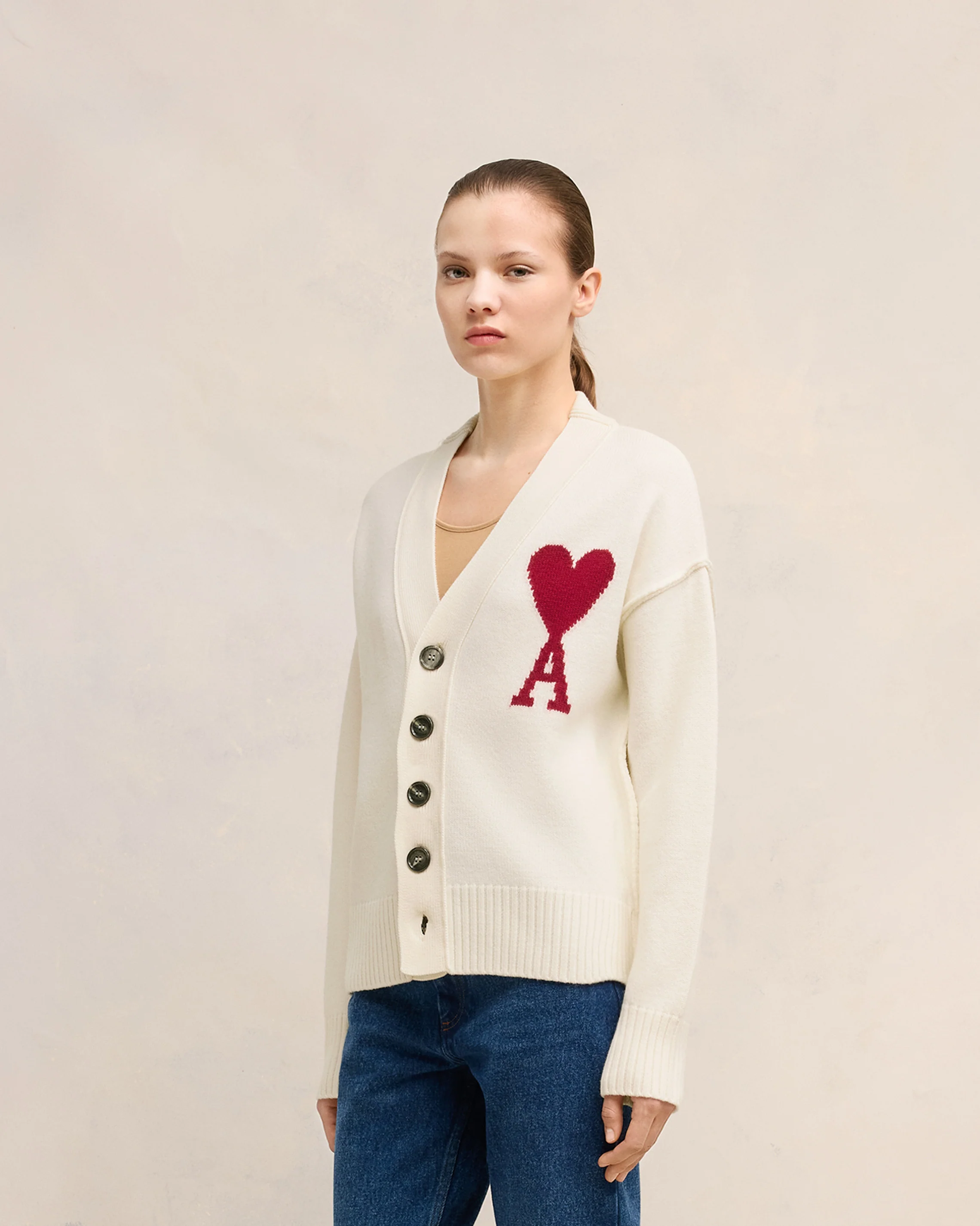 Cardigan Ami De Coeur Rouge Ecru/Rouge - leoleo123123