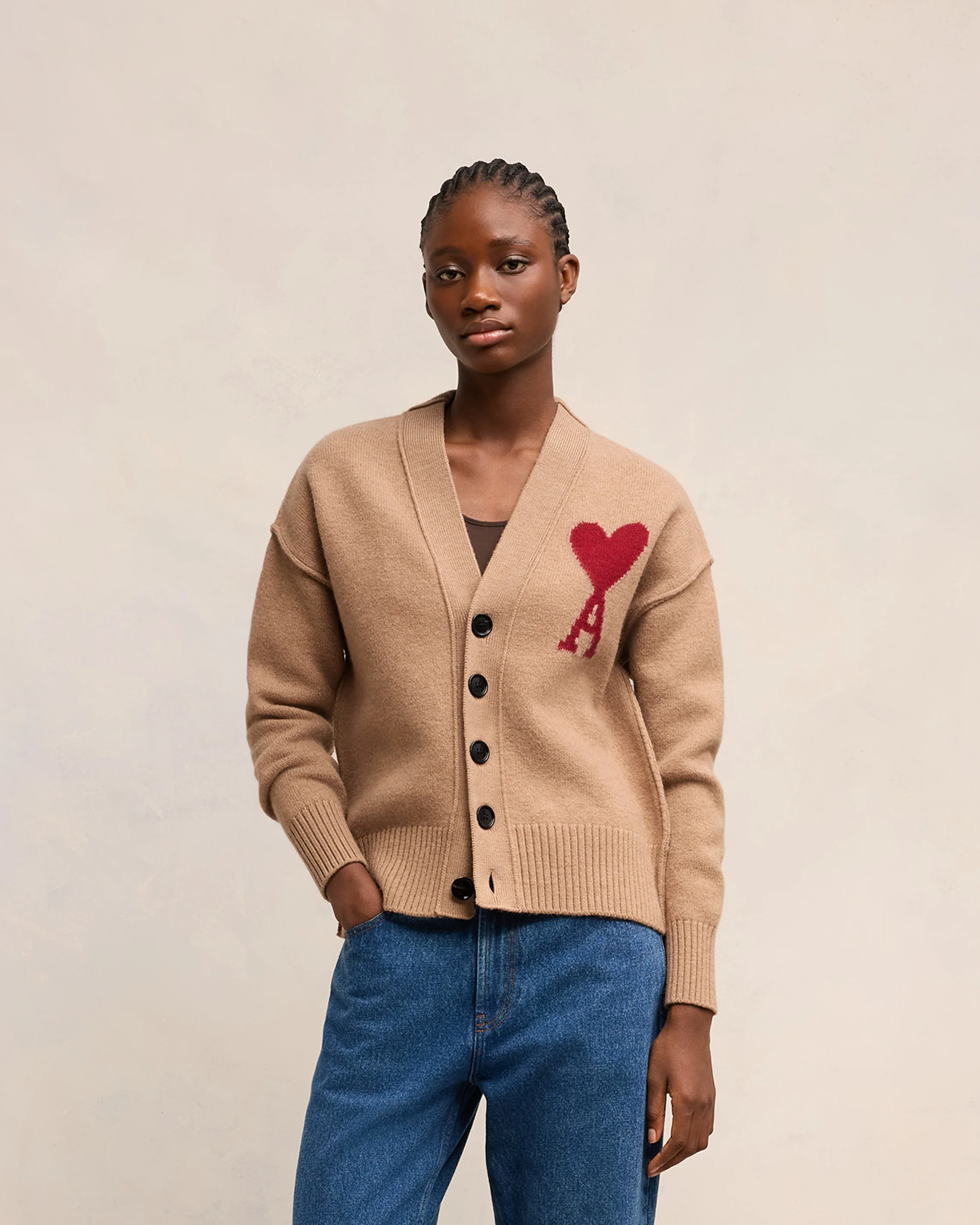 Cardigan Ami De Coeur Rouge Camel/Rouge - leoleo123123