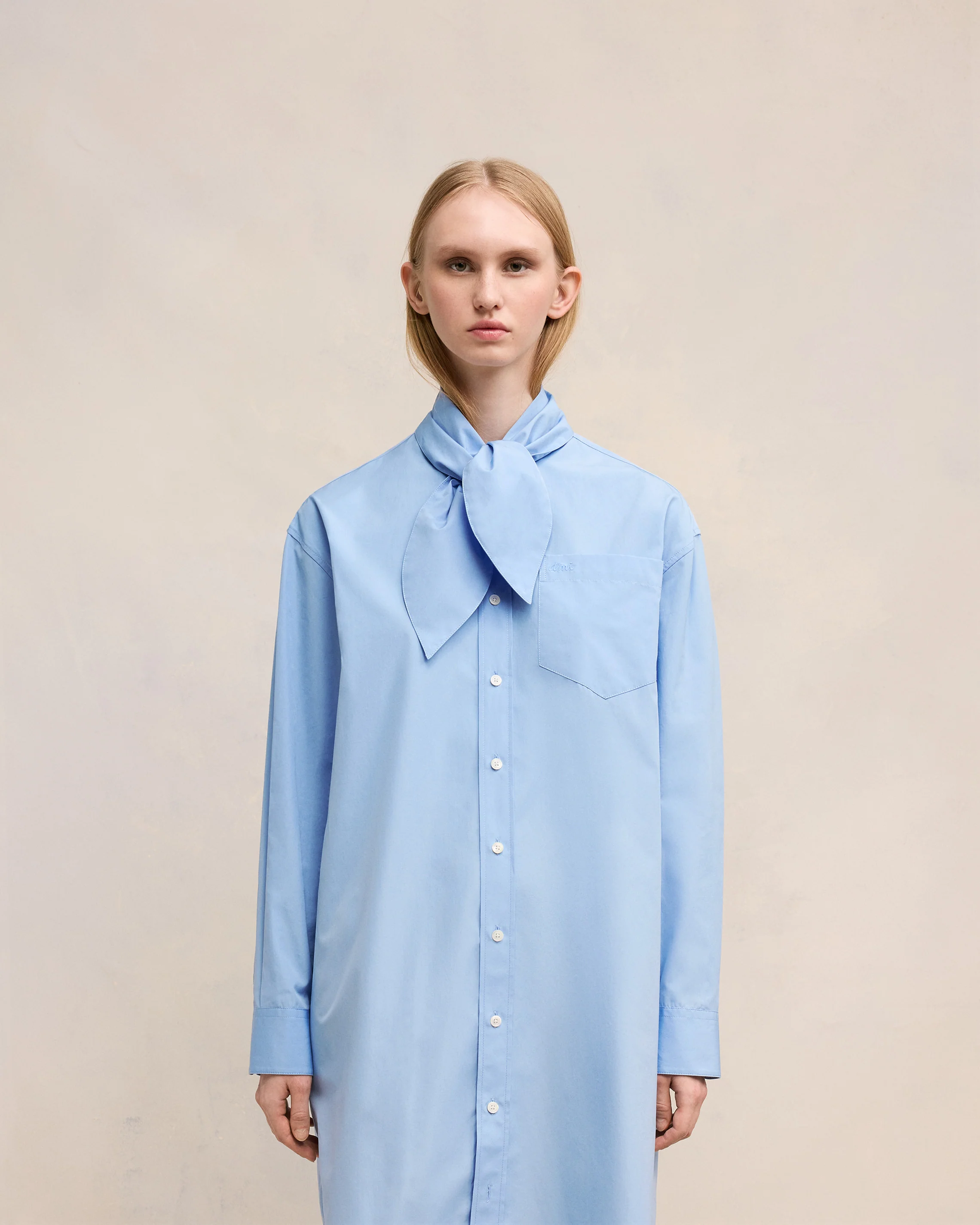 Cashmere Blue Scarf Collar Shirt Dress - leoleo123123