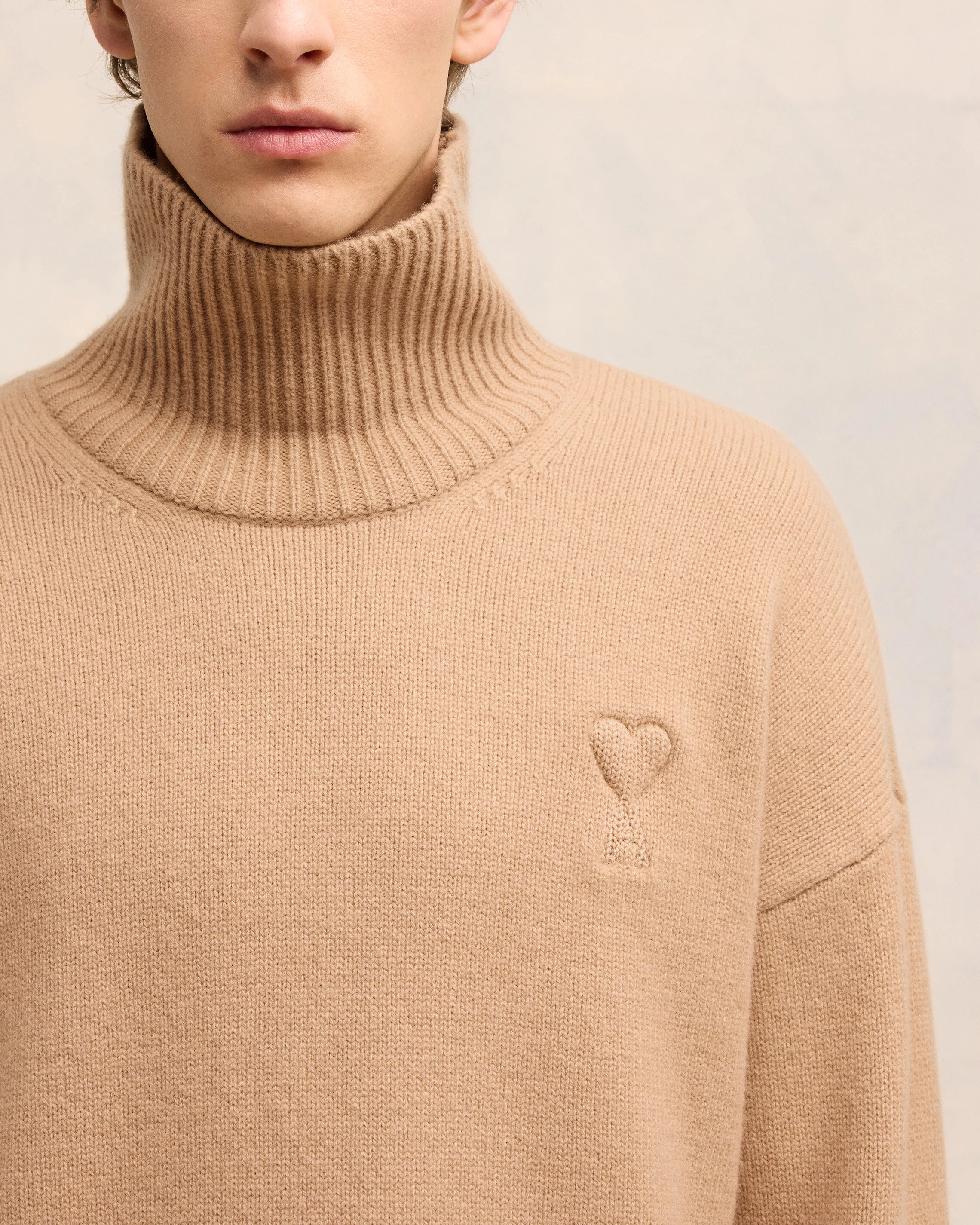 Nude Embossed Ami De Coeur Funnel Neck Sweater - leoleo123123