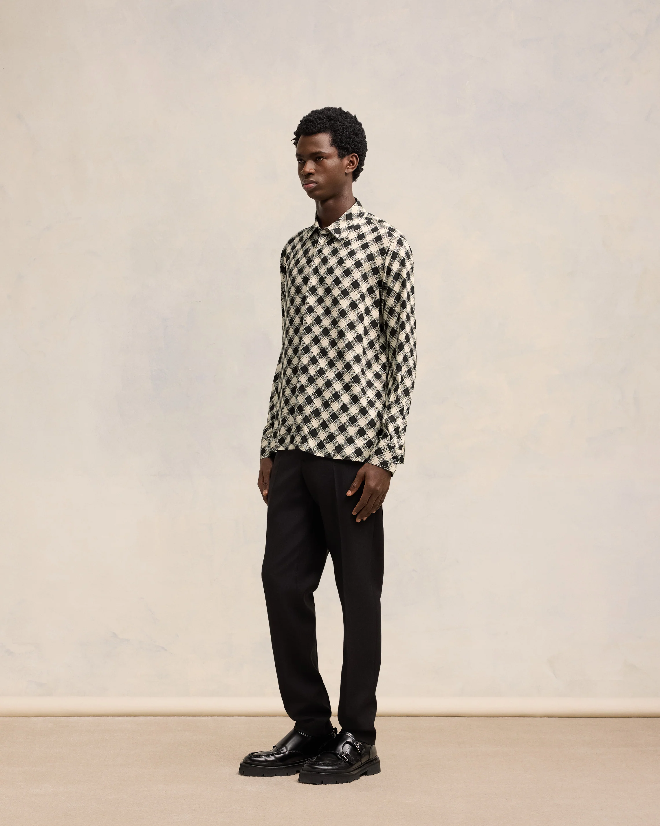 Black/Off White Double Topstitching Classic Shirt - leoleo123123