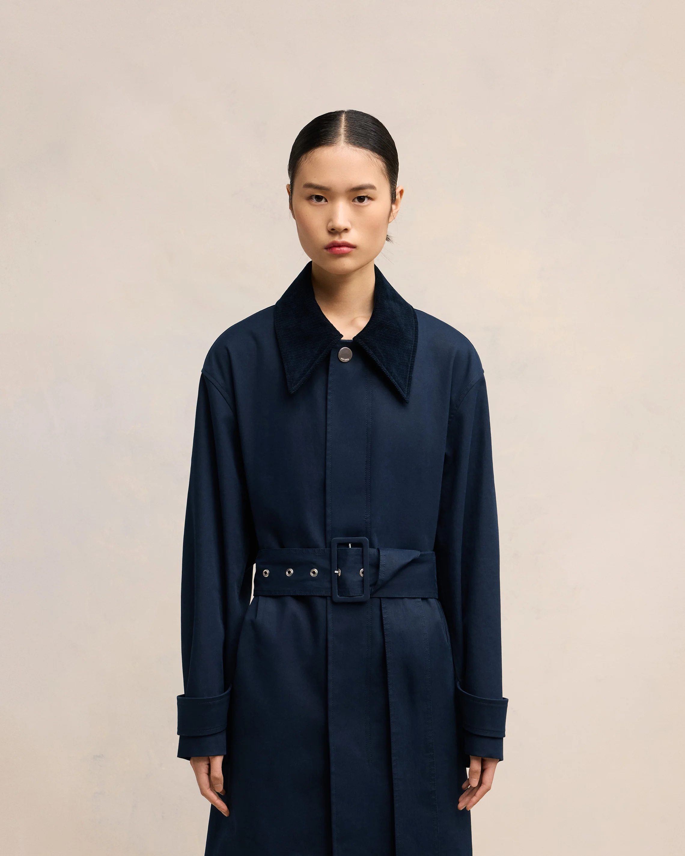 Navy Blue/ Clay Blue Belted Mac - leoleo123123