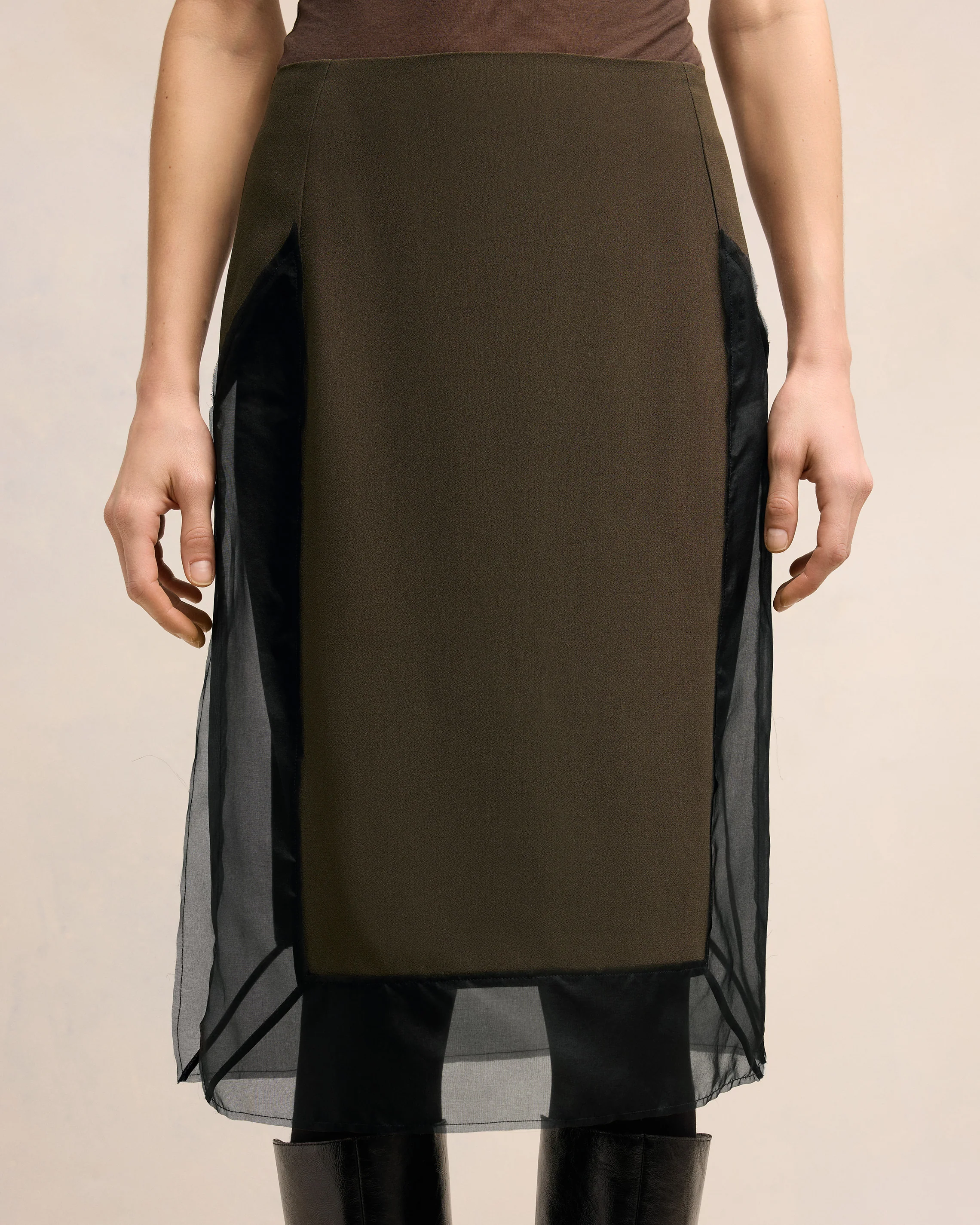 Dark Coffee/ Black Midi Skirt - leoleo123123