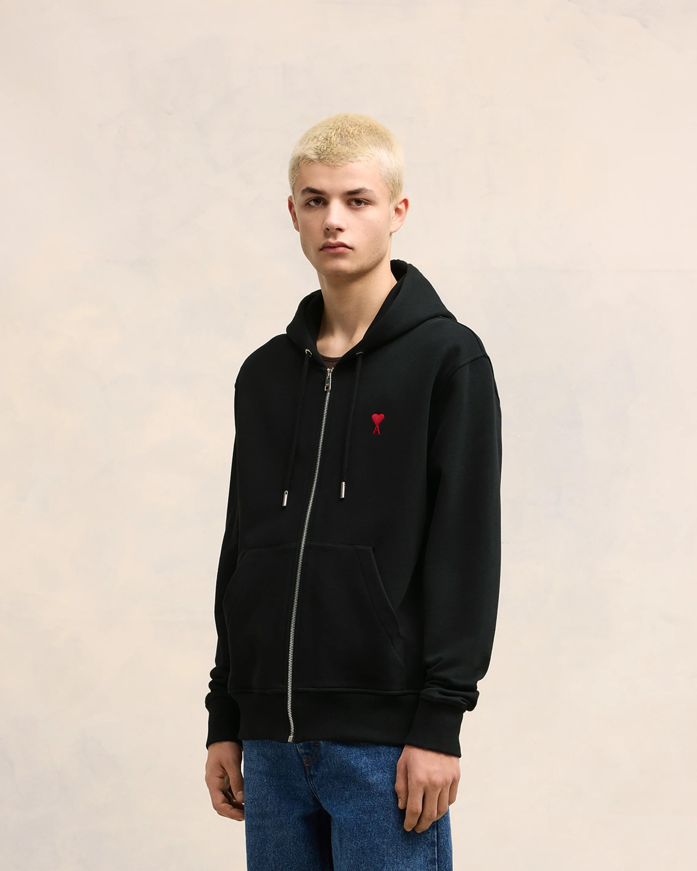 Black Red Ami De Coeur Zipped Hoodie - leoleo123123
