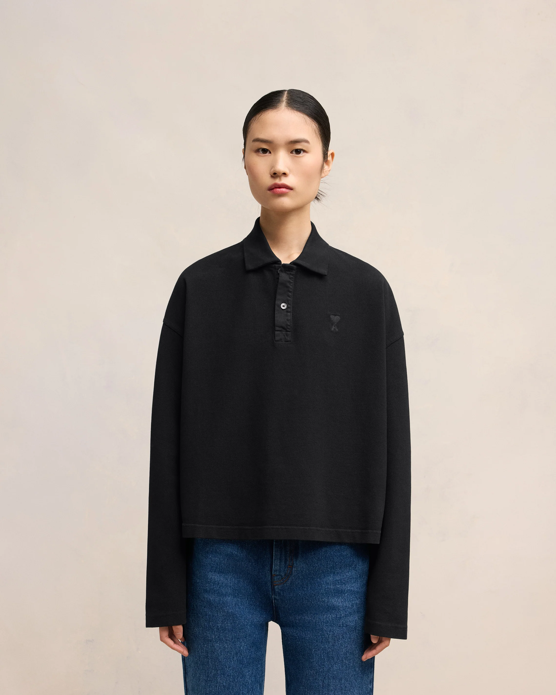 Black Ami De Coeur Long Sleeves Polo - leoleo123123