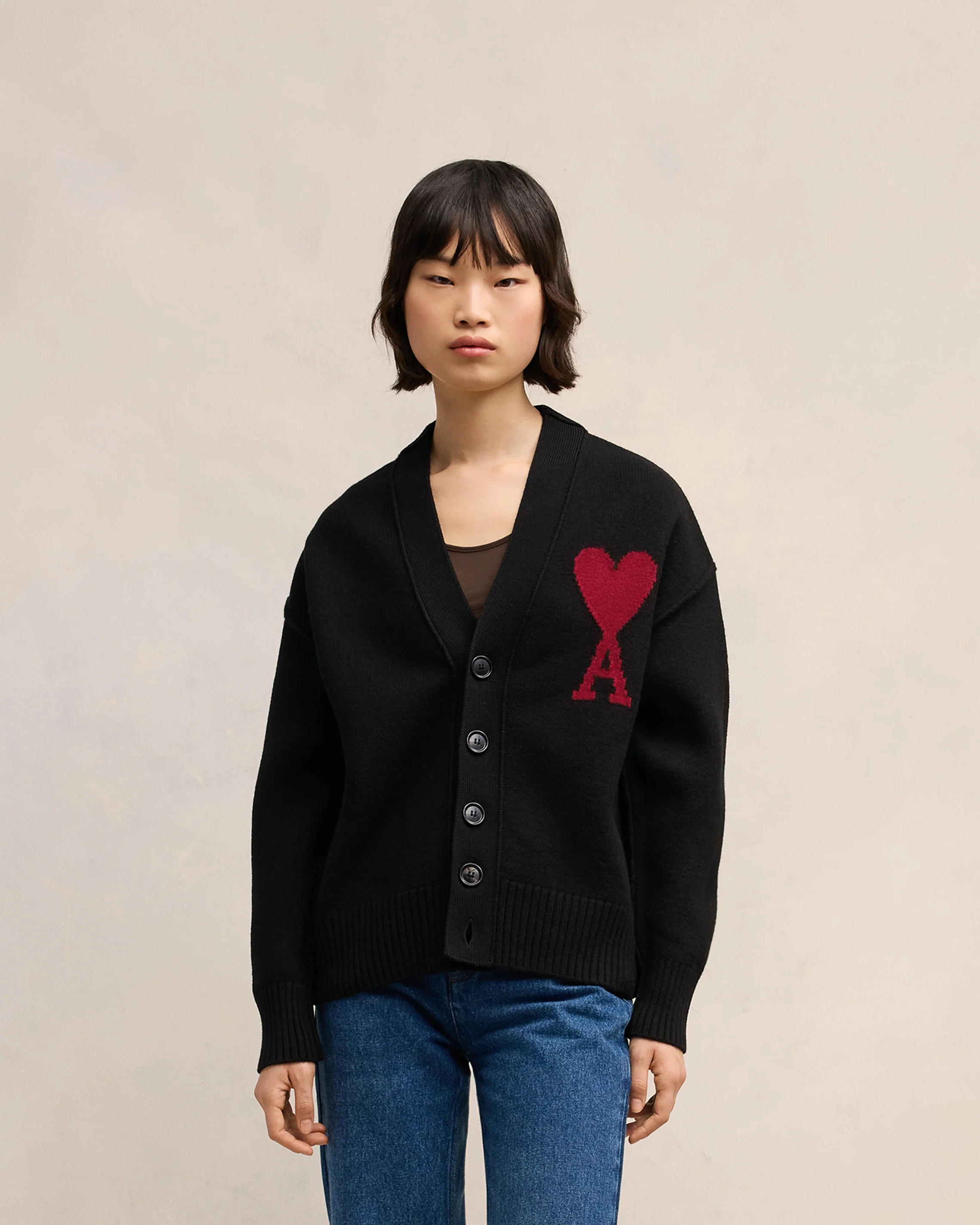 Black Merino Wool Cardigan | Ami De Coeur | Ami Paris US - leoleo123123